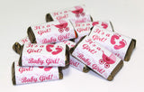 60 Pink Its a Girl Baby Shower Miniatures Candy Bar Wrapper, Baby Shower Miniatures Candy Bar Stickers