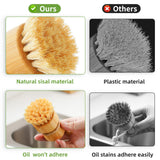 Bamboo Dish Scrub Brushes,Kitchen Wooden Cleaning Scrubbers Set for Washing Cast Iron Pan/Pot, Natural Sisal Bristles, Set of 3