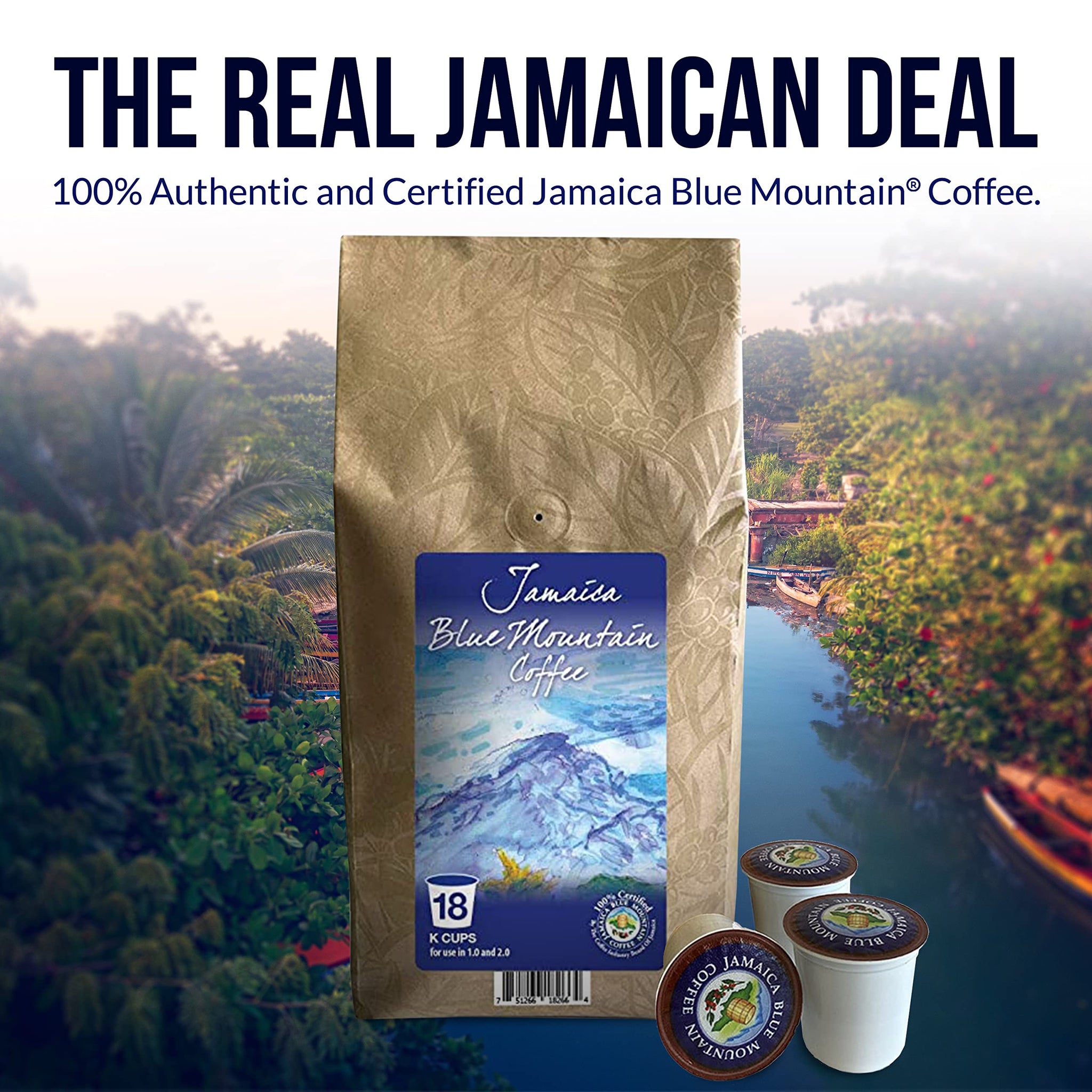 Jamaica Blue Mountain Coffee Single Cup 18-Count for Keurig Machine, Pure Blue Mountain Coffee from Jamaica, Wallenford, Medium Roasted, Aroma Ridge