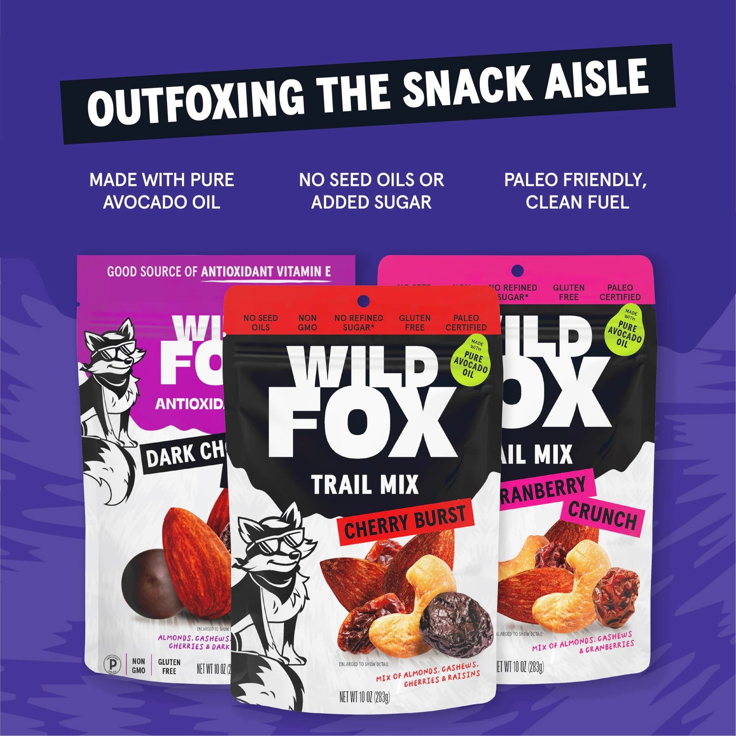 Wild Fox Trail Mix - Healthy Plant-Based Snack Made With Pure Avocado Oil And No Refined Sugar Or Seed Oils Ideal For Vegan Gluten-Free And Paleo