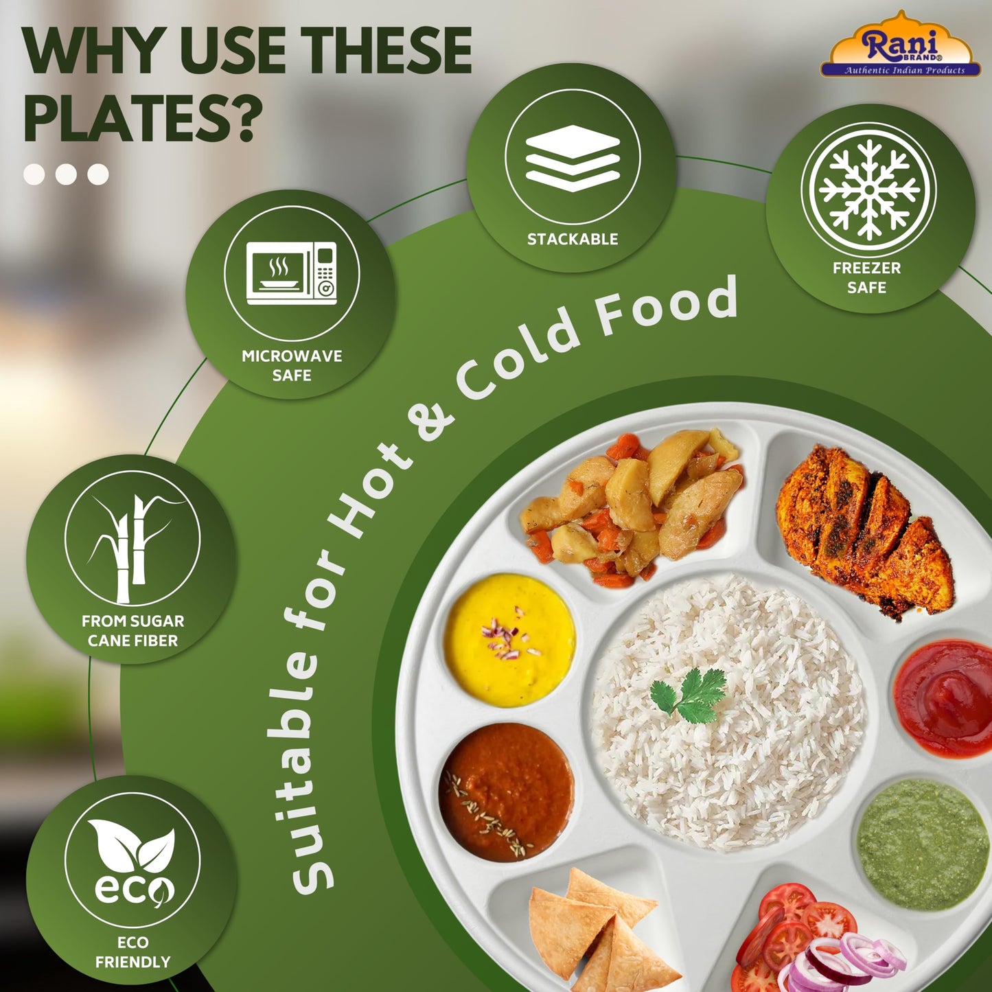 Rani 9 Compartment Round Biodegradable Divided Plates, Pack of 25 ~ Party, Thali, Buffet | Disposable & Eco-Friendly | Heavy-Duty Sturdy Paper Bagasse