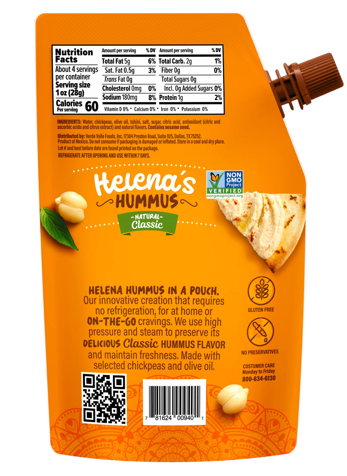 Helena Hummus (3-pack), Shelf-Stable, No Added Preservatives, 2 Natural Classic 4.23 oz and 1 Roasted Bell Pepper Hummus To-Go, 4.23 oz (1 Tripack)