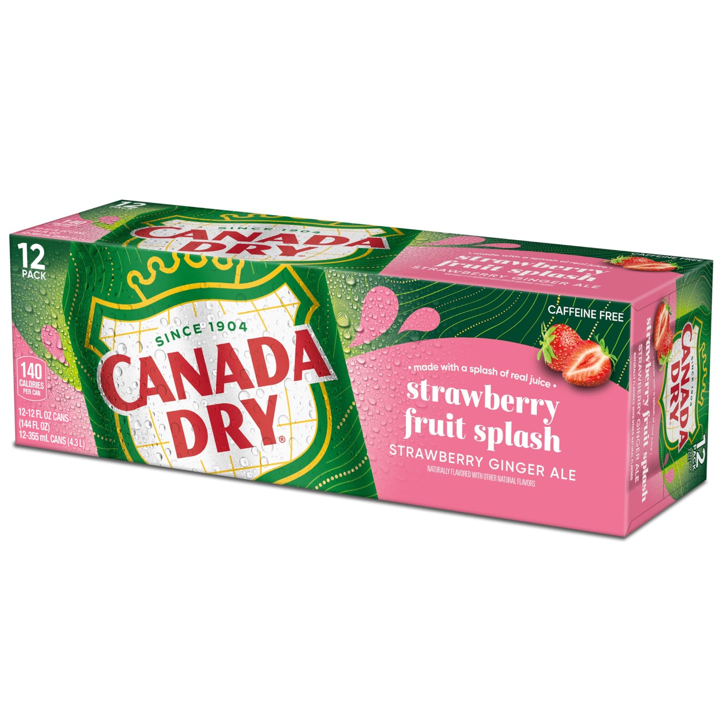 Canada Dry Fruit Splash Strawberry Ginger Ale Soda, 12 fl oz cans, 12 pack