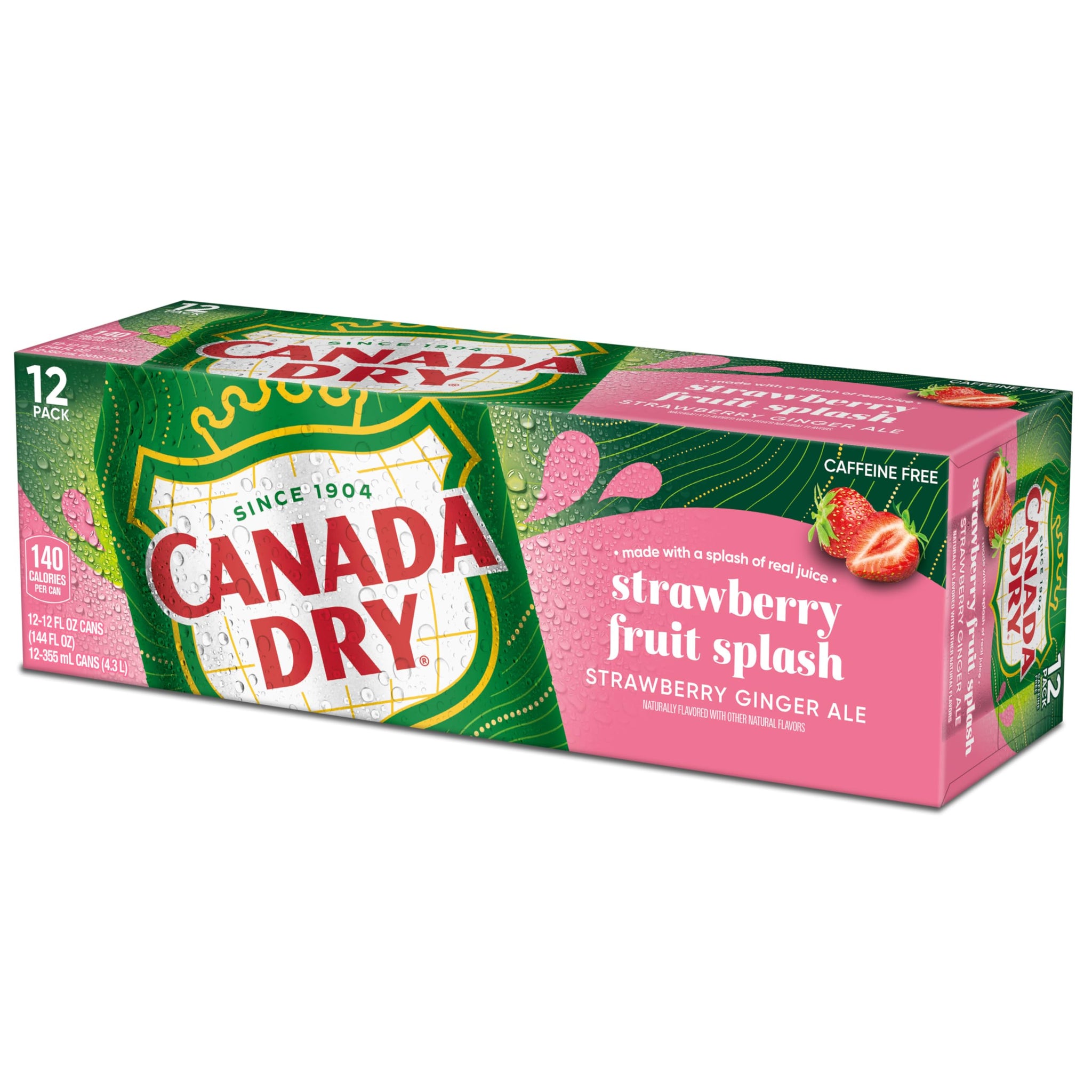Canada Dry Fruit Splash Strawberry Ginger Ale Soda, 12 fl oz cans, 12 pack