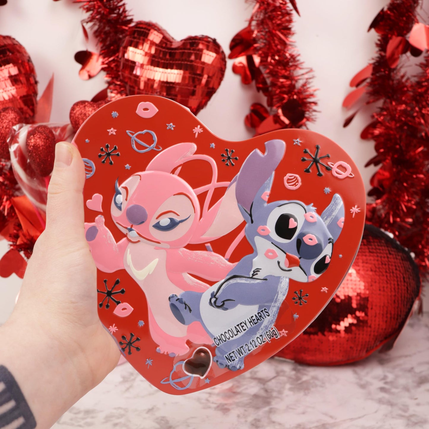 Lilo and Stitch Tin, 10 Individually Wrapped Chocolatey Hearts, Candy Gift Set, 2.12 Ounces