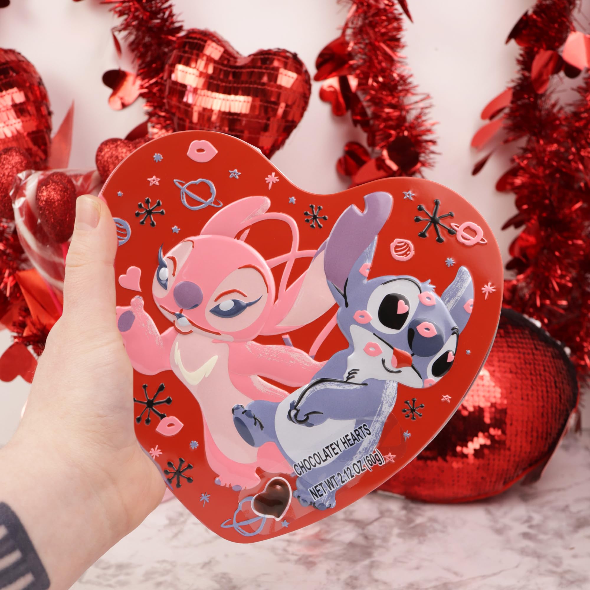 Lilo and Stitch Tin, 10 Individually Wrapped Chocolatey Hearts, Candy Gift Set, 2.12 Ounces