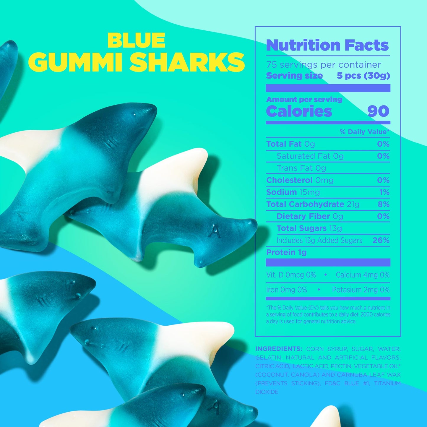 Albanese World's Best Blue Gummi Sharks | 5lbs of Candy | Gluten Free, Fat Free, Soft and Chewy Gummy | Firecracker Pop Flavor: Cherry, Lemon-Lime