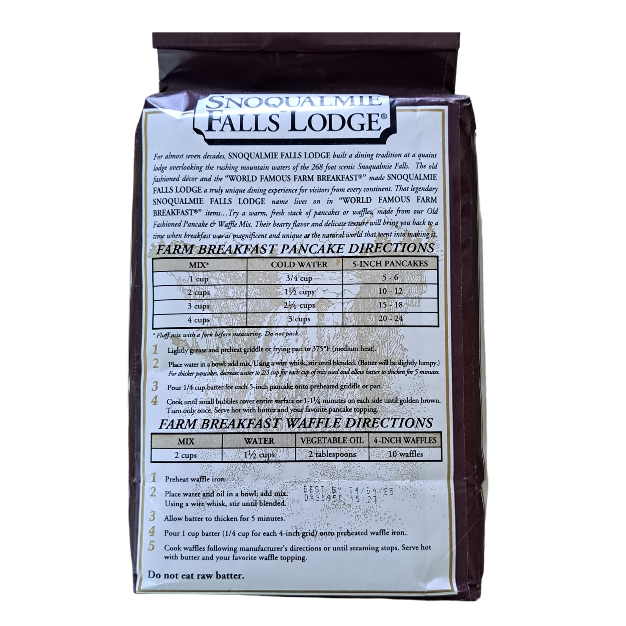 Snoqualmie Falls Lodge Old Fashioned PANCAKE & WAFFLE Mix 5lb.(2 bags) with Dish Towel Gift