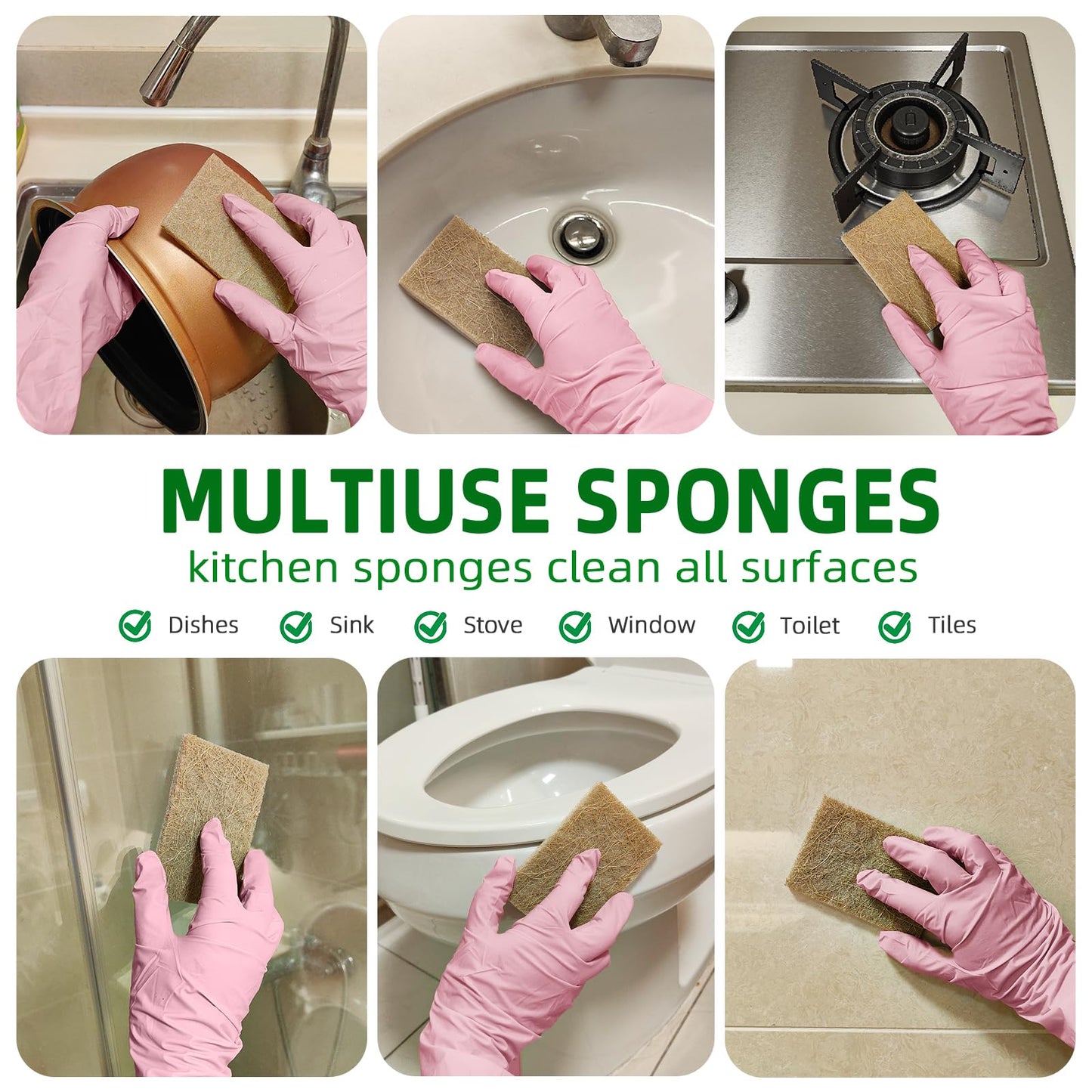 SARJOLINA 24 Pack Plant-Based Fiber Scrub Dish Sponge: Coconut Husk Non Abrasive Scrubbing Pads - Multipurpose Scrub Pads for Dishes - Non Scratch