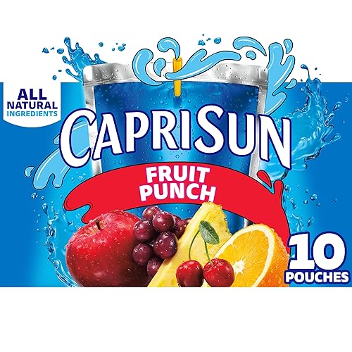 Capri Sun Flavored with Other Natural Flavor Juice Drink Blend, 10 Pouches, for School Lunches and On-the-Go Hydration, Fruit Punch, All Natural