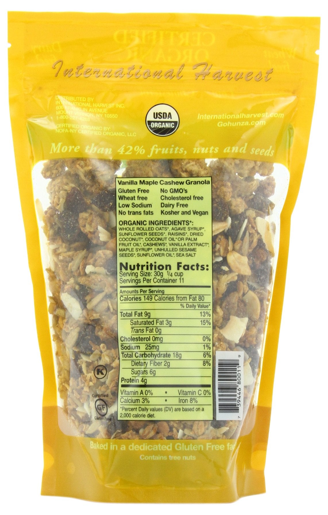 International Harvest's FruitFull Organic Gluten-Free Granola, Vanilla Maple Cashew, 12 Ounce