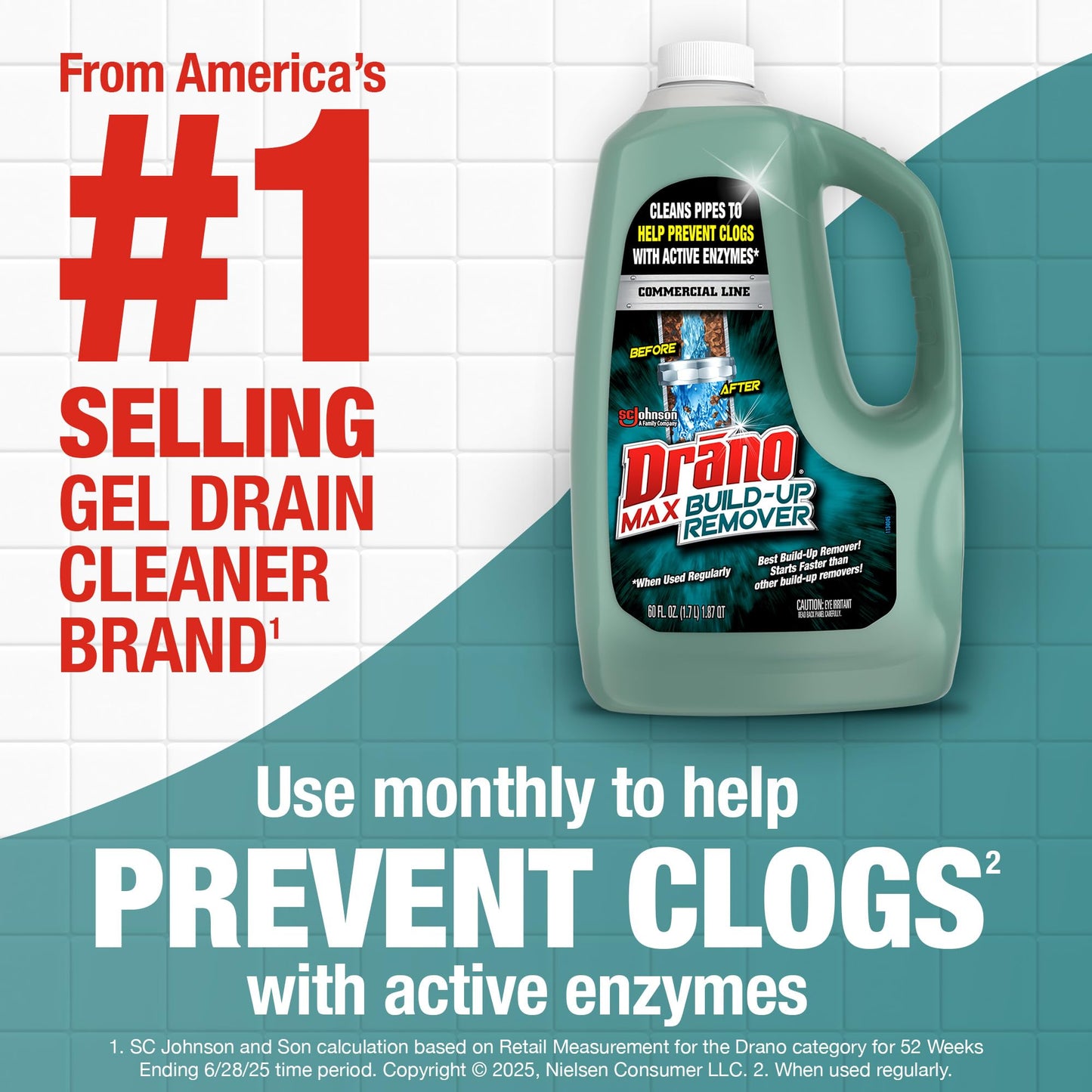 Drano Max Build Up Remover Drain Cleaner, Enzymes & Probiotics Prevents Clogs & Remove Odor-Causing Buildup, Safe for Septic, Toilets & Pipes in