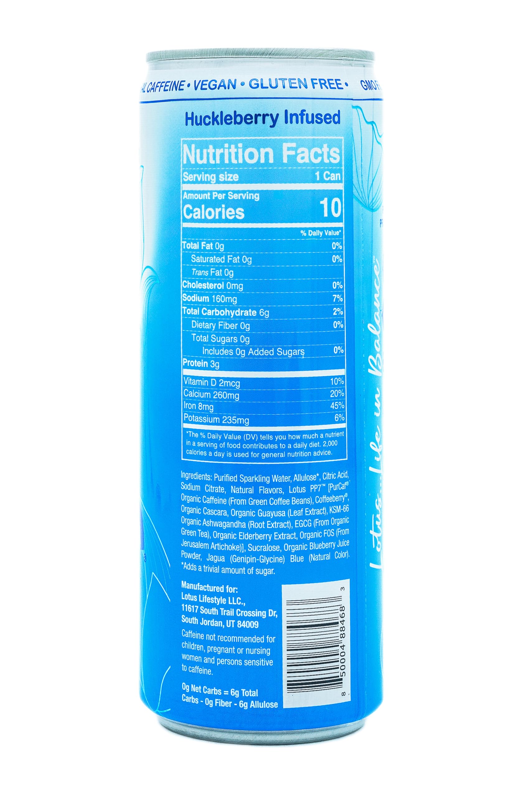Blue Lotus Plant Power Drink™ | Sugar Free, Low Calorie | 160 mg Natural Caffeine from Green Coffee Bean | Plant-Based Ingredients | Zero Sugar | 10