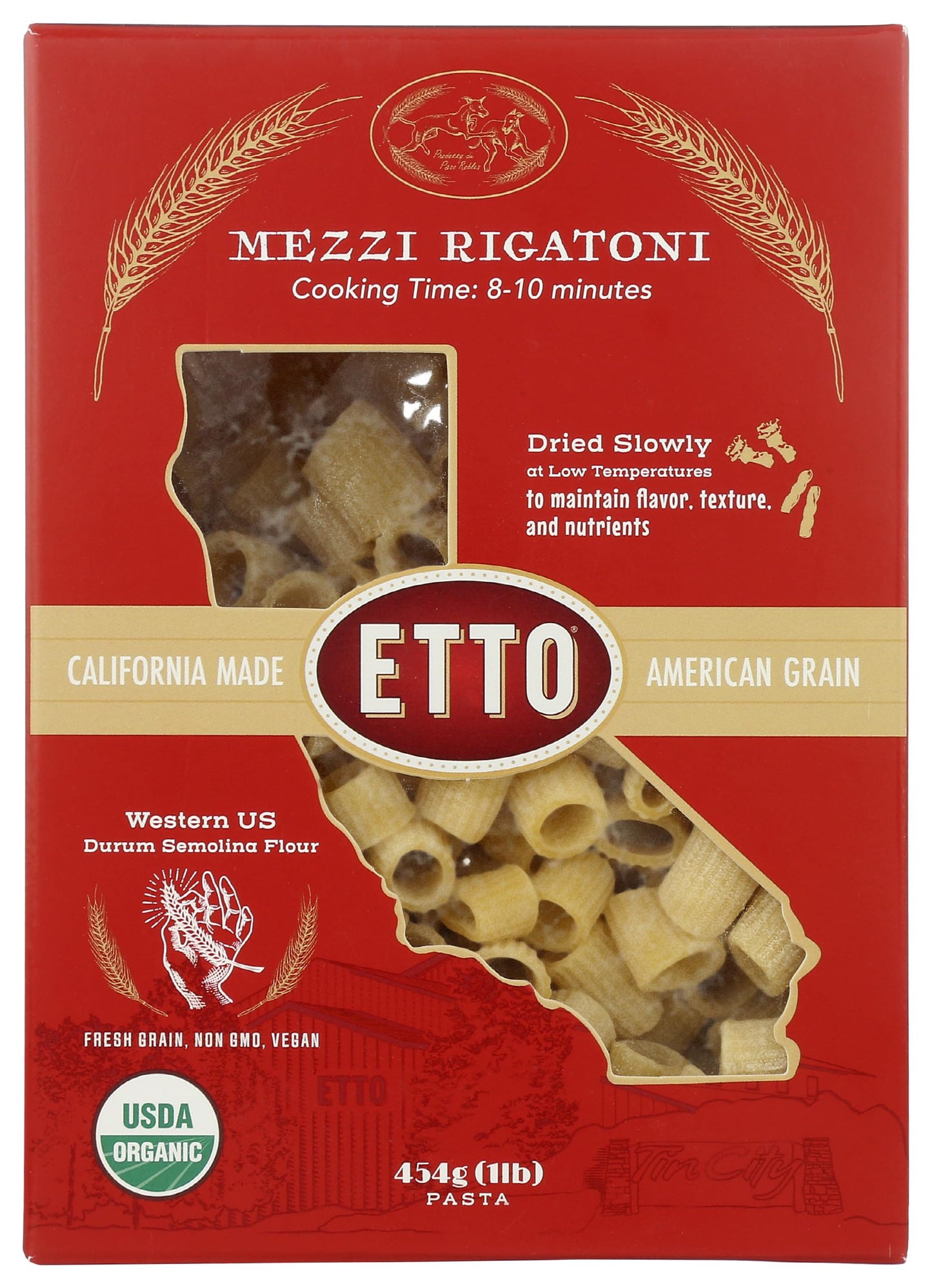 Etto, Pasta Mezzi Rigatoni Organic, 16 Ounce