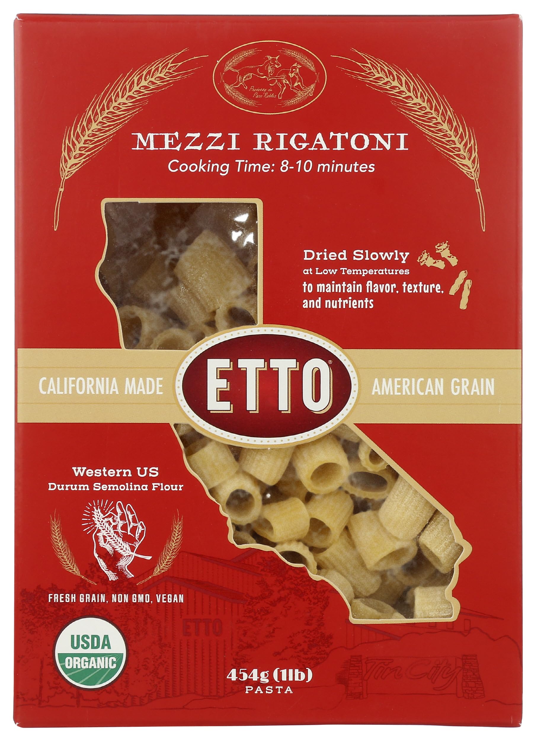 Etto, Pasta Mezzi Rigatoni Organic, 16 Ounce