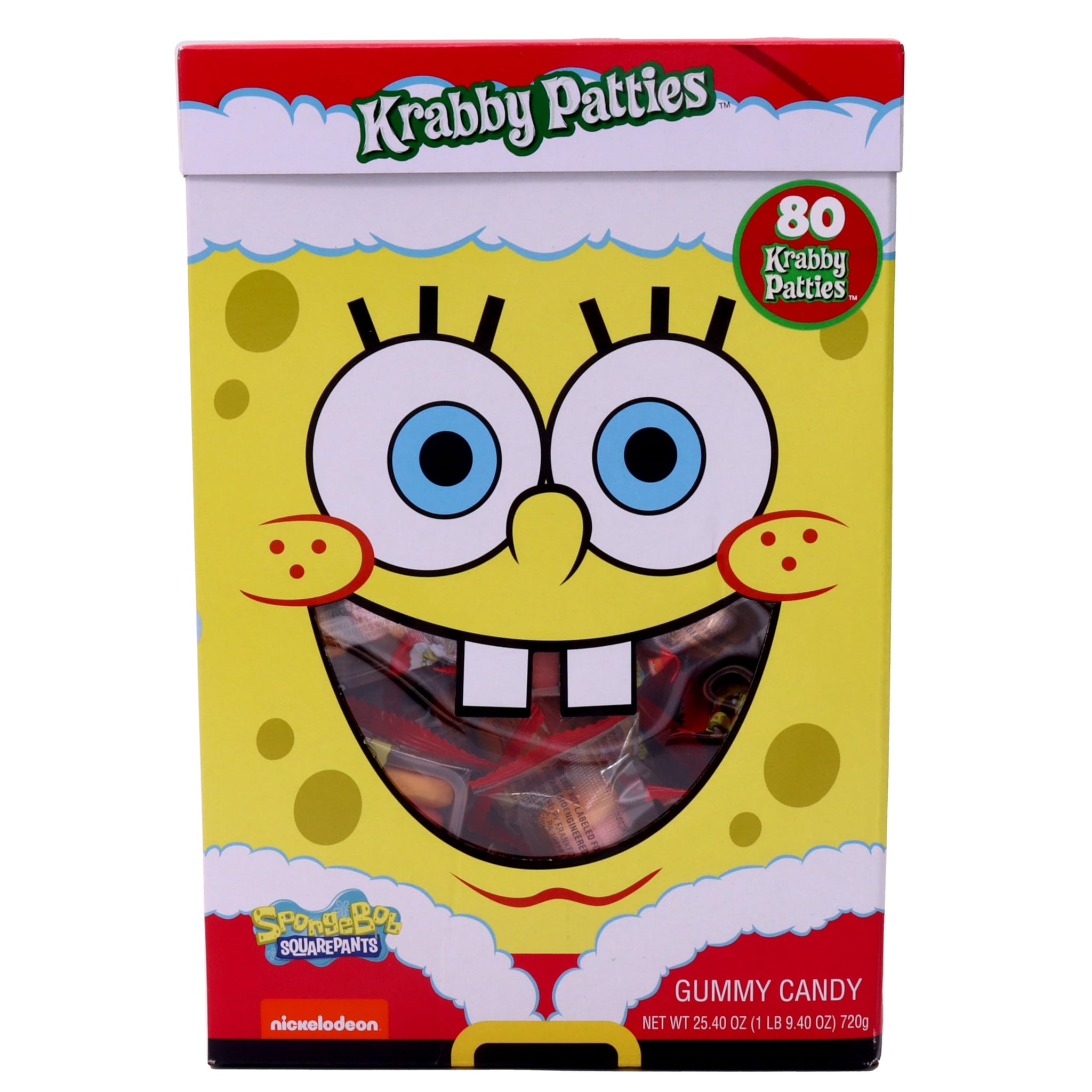 SpongeBob SquarePants Krabby Patty Gummy Candy Santa Box, 80 Count, Christmas Stocking Stuffers and Gifts, by Frankford Candy