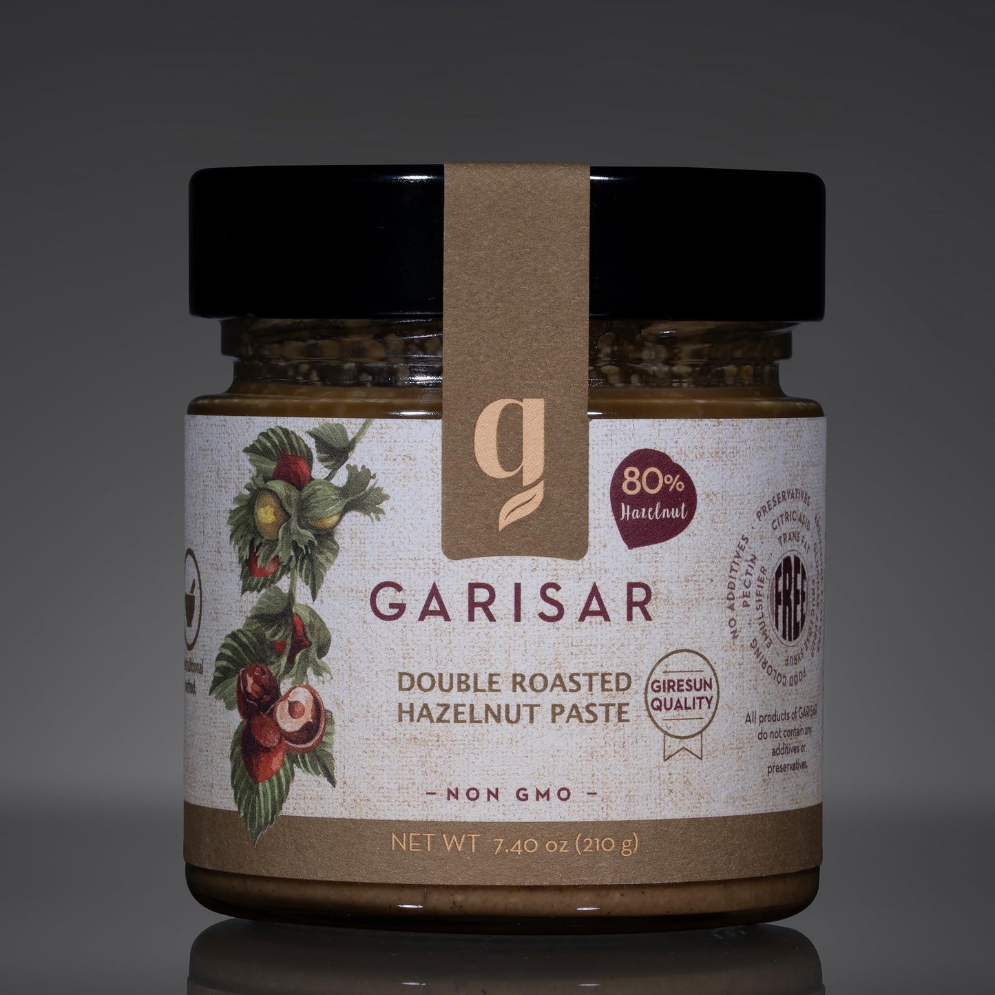Garisar - Double Roasted Hazelnut Paste Pure Natural, No Additives, Non-GMO - 80% Hazelnut - 7.40 oz (Pack of 1)