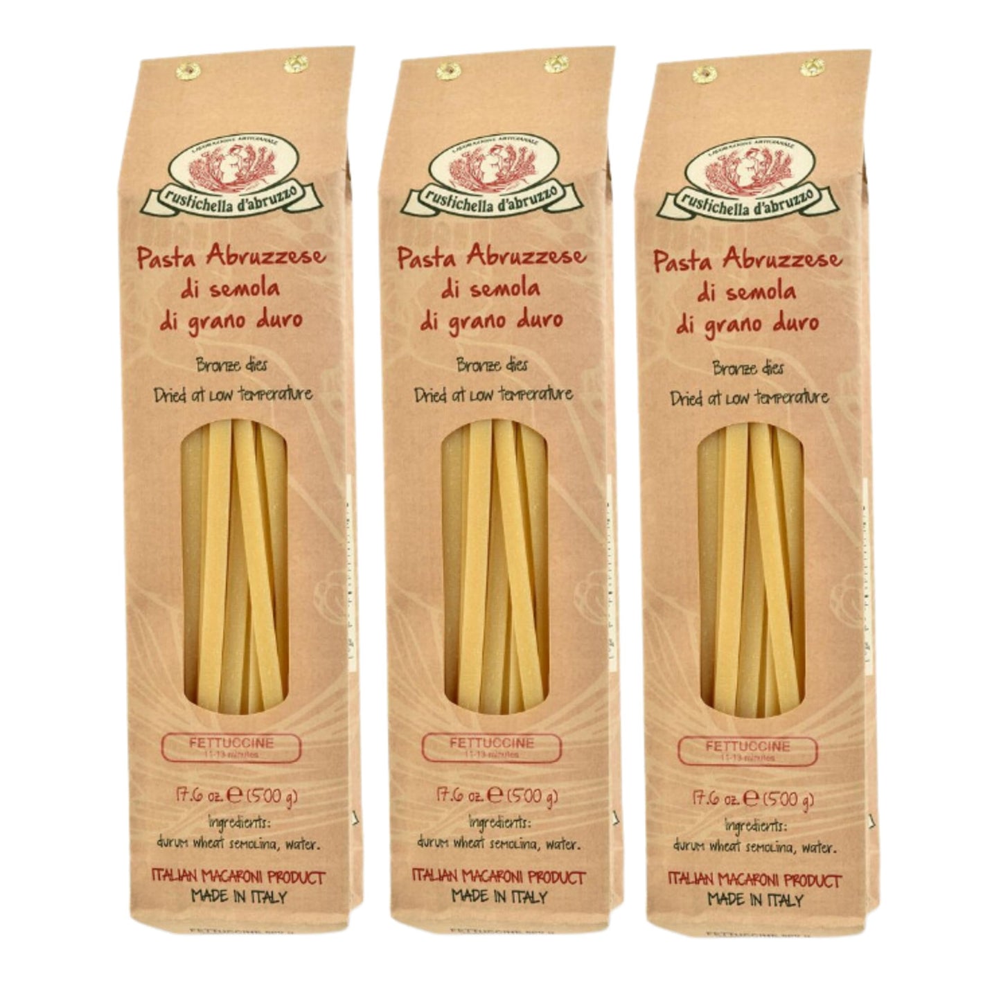 Rustichella d'Abruzzo Fettuccine (Pack of 3), 500g Each - Egg-Free Wide Ribbon Pasta - Perfect for Sauces - Cooks in 11-13 Minutes - Traditional