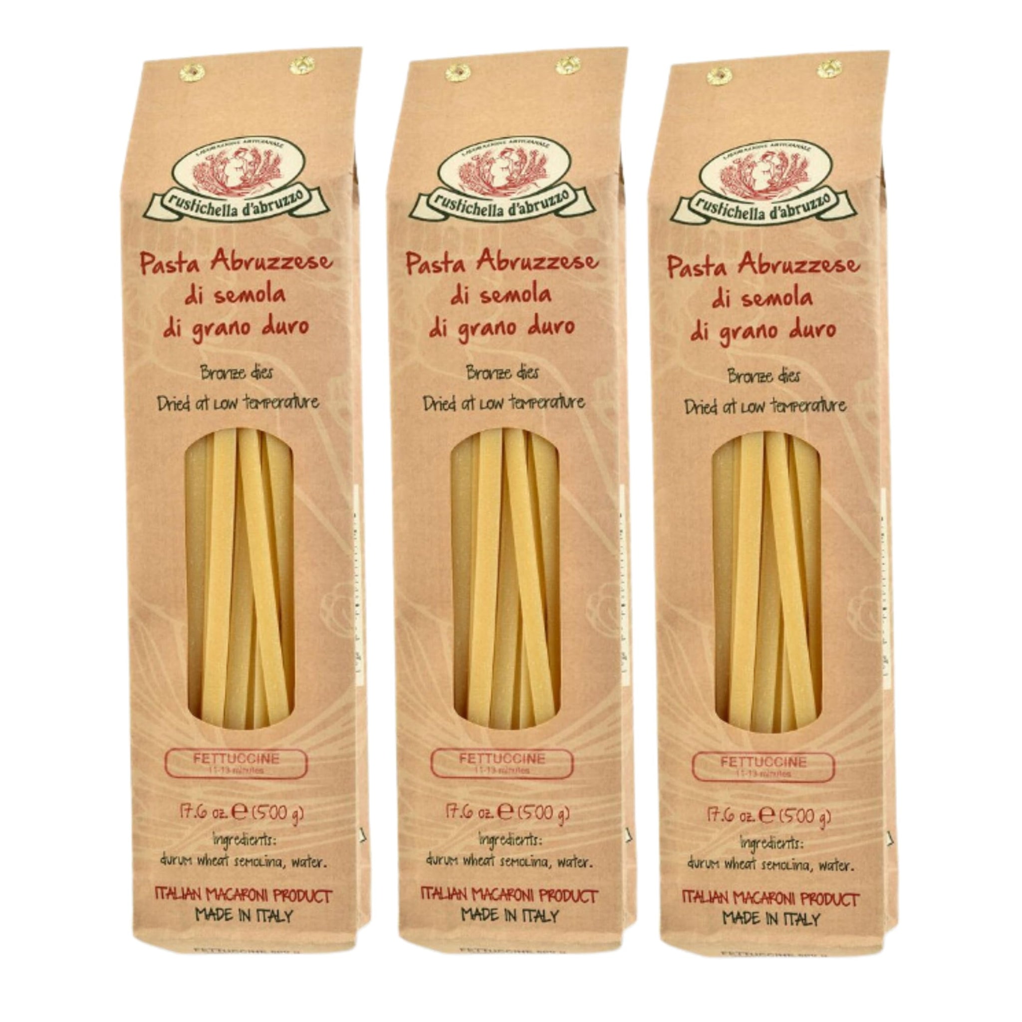 Rustichella d'Abruzzo Fettuccine (Pack of 3), 500g Each - Egg-Free Wide Ribbon Pasta - Perfect for Sauces - Cooks in 11-13 Minutes - Traditional
