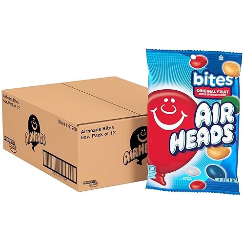 Airheads Candy Bites, Individually Wrapped Chewy Candy Bags, Assorted Fruit Flavors Naturally and Artificially Flavored, 6 Ounces (12-Pack)