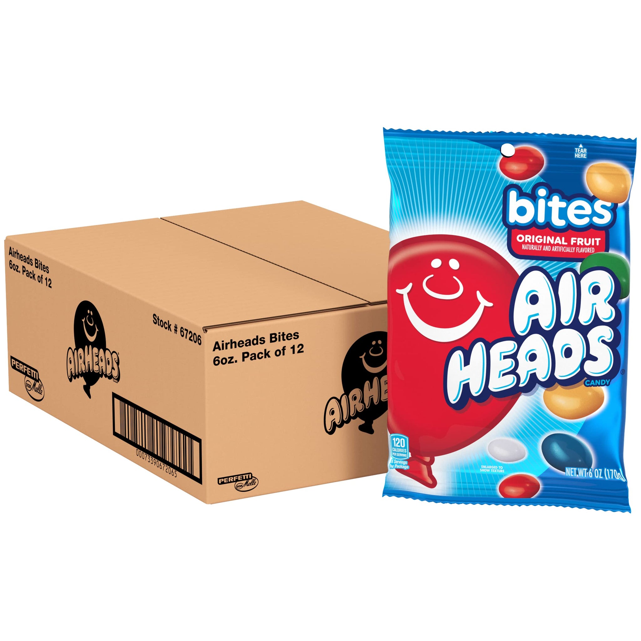 Airheads Candy Bites, Individually Wrapped Chewy Candy Bags, Assorted Fruit Flavors Naturally and Artificially Flavored, 6 Ounces (12-Pack)