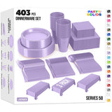 Party Solids 403 Pcs Lavender Plastic Plates For Party, Lavender Disposable Plates Set, 50 Each 9" Plate, 7" Plate, 12 Oz Cups, 2 Size Napkins