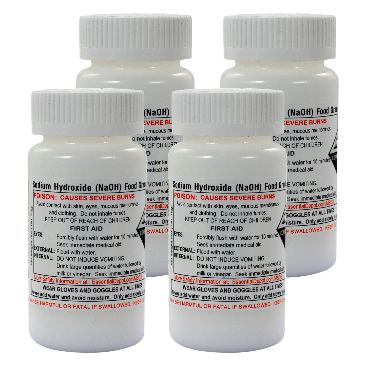 Essential Depot 1.25 lbs Food Grade Sodium Hydroxide Lye Evenly-Sized Micro Pels (Beads or Particles) - Lye Drain Cleaner - HDPE Container