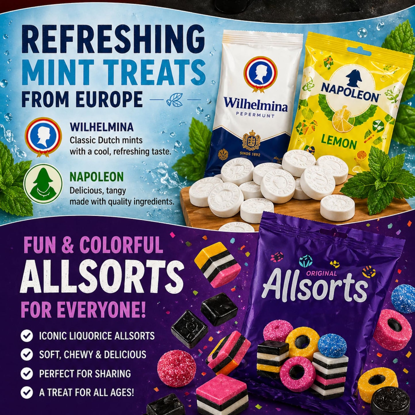 deReuze Dutch Candy Variety Pack with Black Licorice Candy in a Flip Top Box, Gift of Premium Assortment of Authentic Imported Sweet Treats from