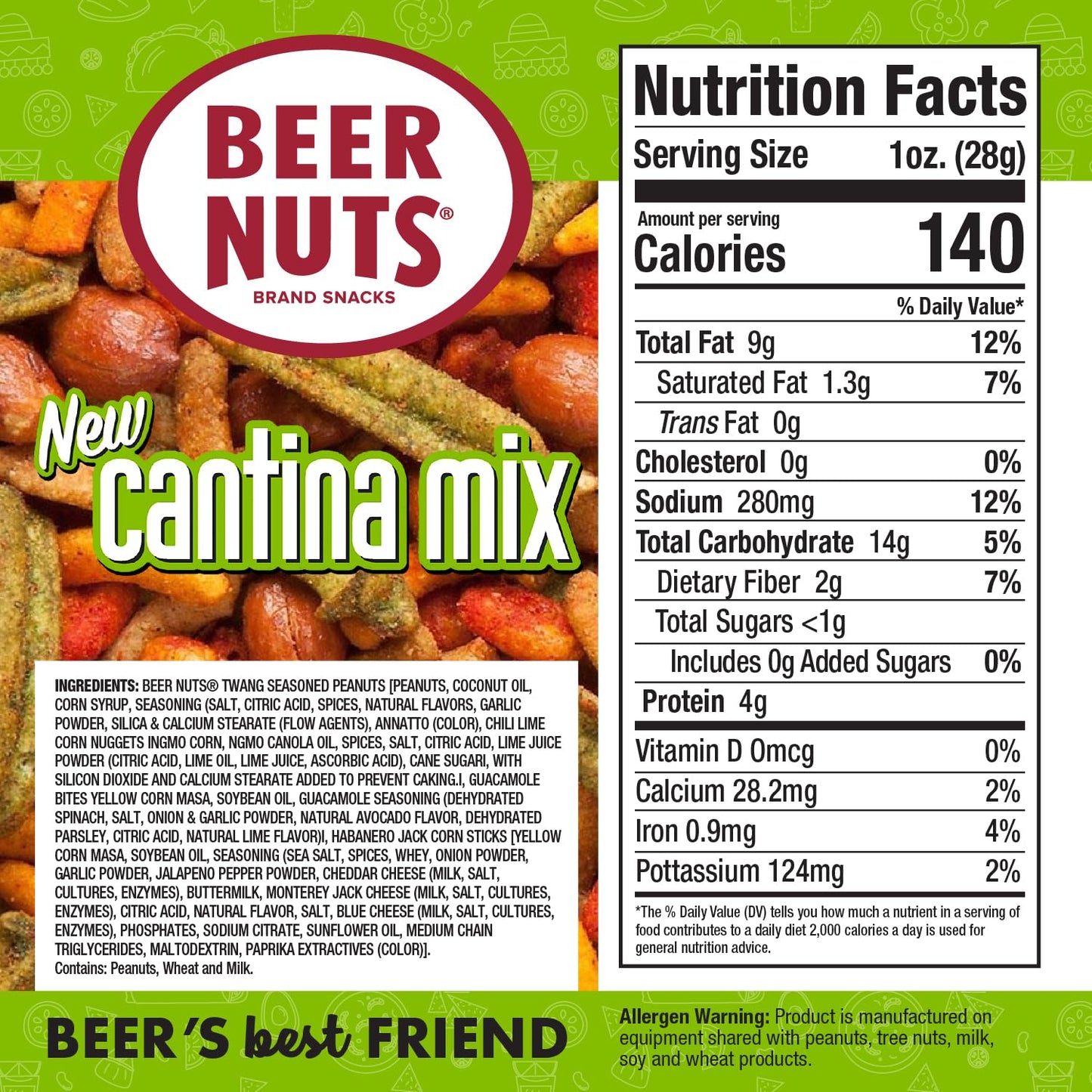 Beer Nuts Cantina Mix, Crunchy Party Pretzels, Cheese Sticks, Sesame Sticks, Roasted Corn Nuts, & Original Roasted Sweet Glazed Salted Peanuts,