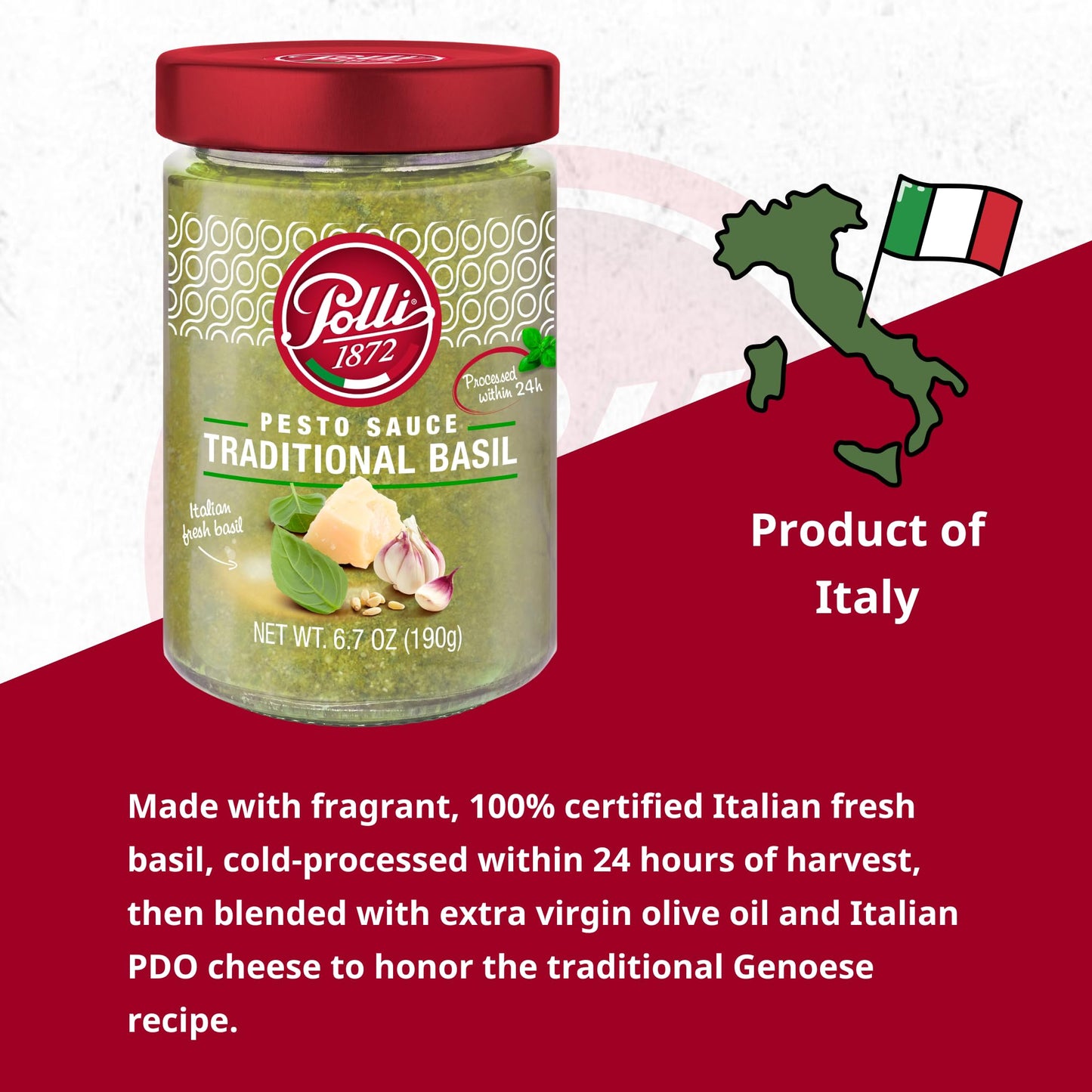 Polli Pesto Sauce Traditional Basil | Pasta Risotto and Bruschetta Sauce | Made In Italy - 2 Pack (6.7 oz Each)