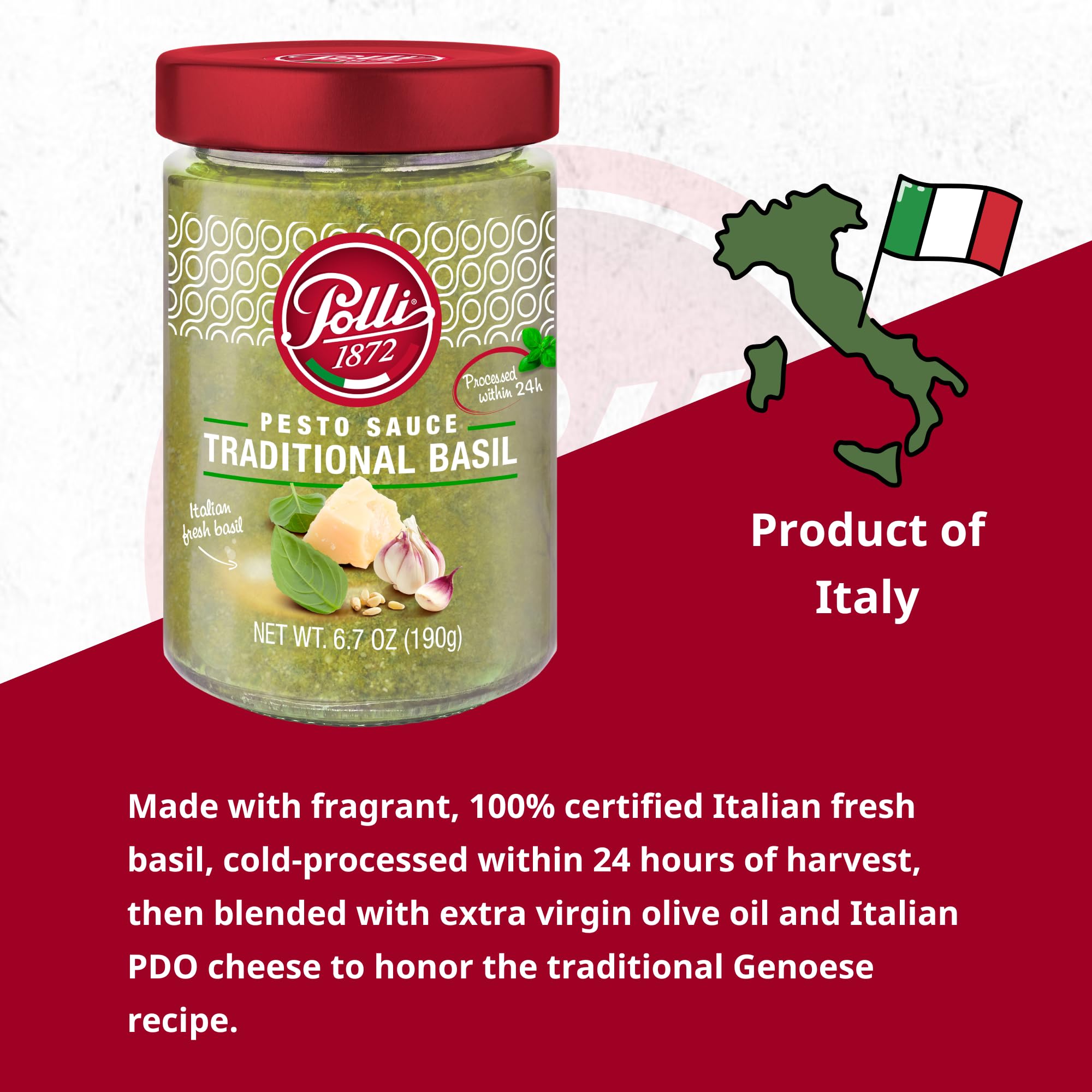 Polli Pesto Sauce Traditional Basil | Pasta Risotto and Bruschetta Sauce | Made In Italy - 2 Pack (6.7 oz Each)