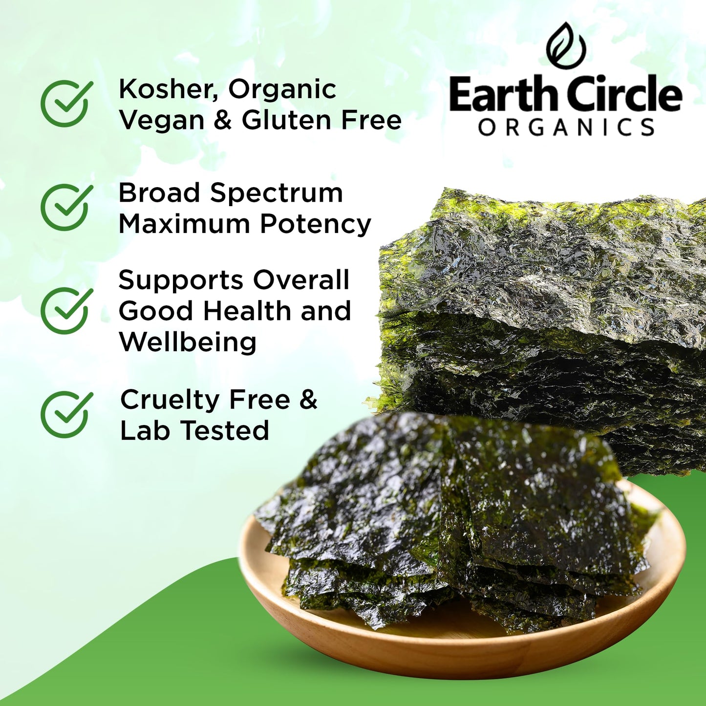 Earth Circle Organics | Organic Nori Seaweed Sheets - Raw, Unheated & Not Roasted | Grade A Certified | Vegan, Paleo, Keto Friendly | Premium Nori
