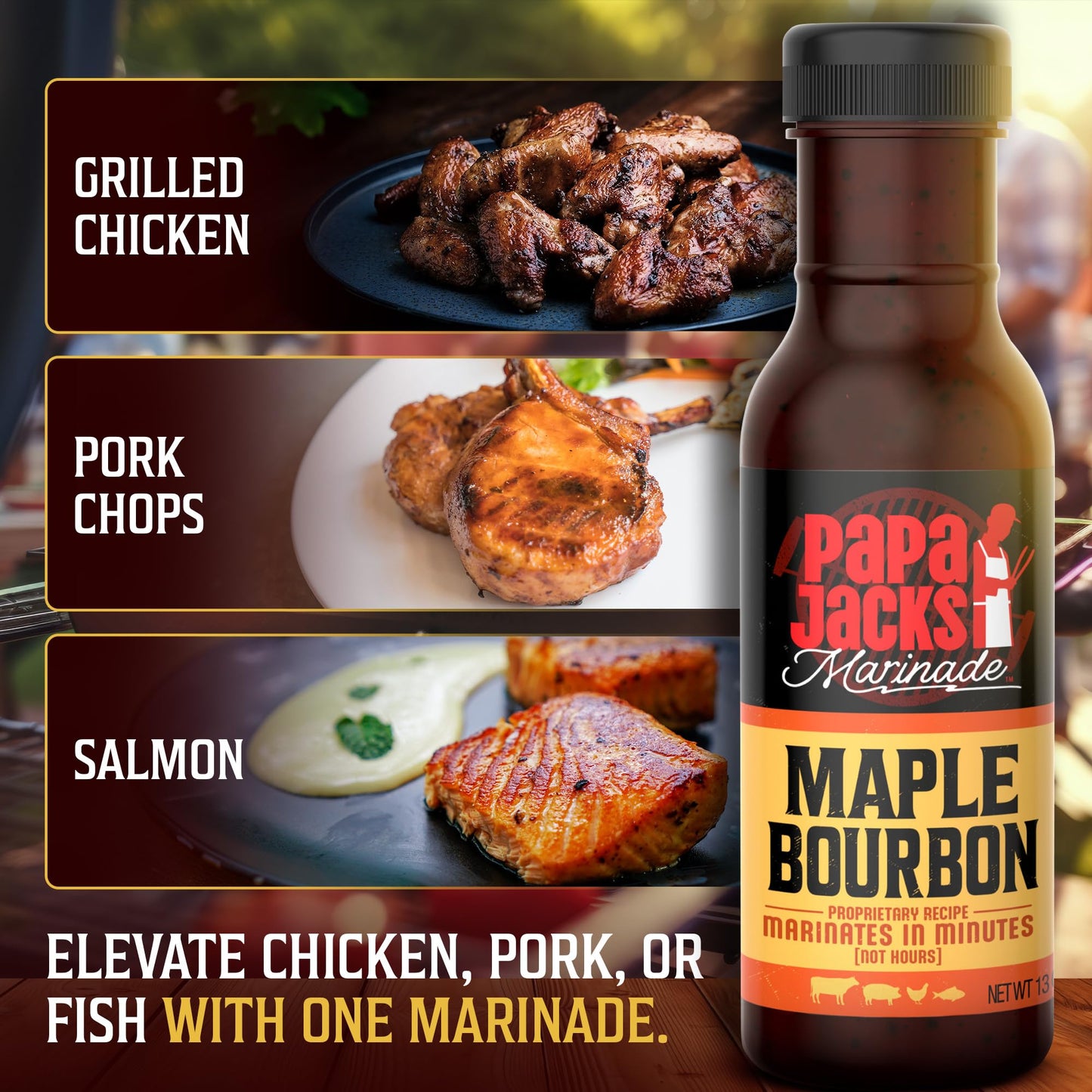 Papa Jacks Maple Bourbon Marinade, 13oz - Marinates in Minutes, Low Sodium Beef Marinade Sauce for Grilling, Roasting, Pan-Searing (2 Pack, Maple