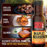 Papa Jacks Maple Bourbon Marinade, 13oz - Marinates in Minutes, Low Sodium Beef Marinade Sauce for Grilling, Roasting, Pan-Searing (2 Pack, Maple