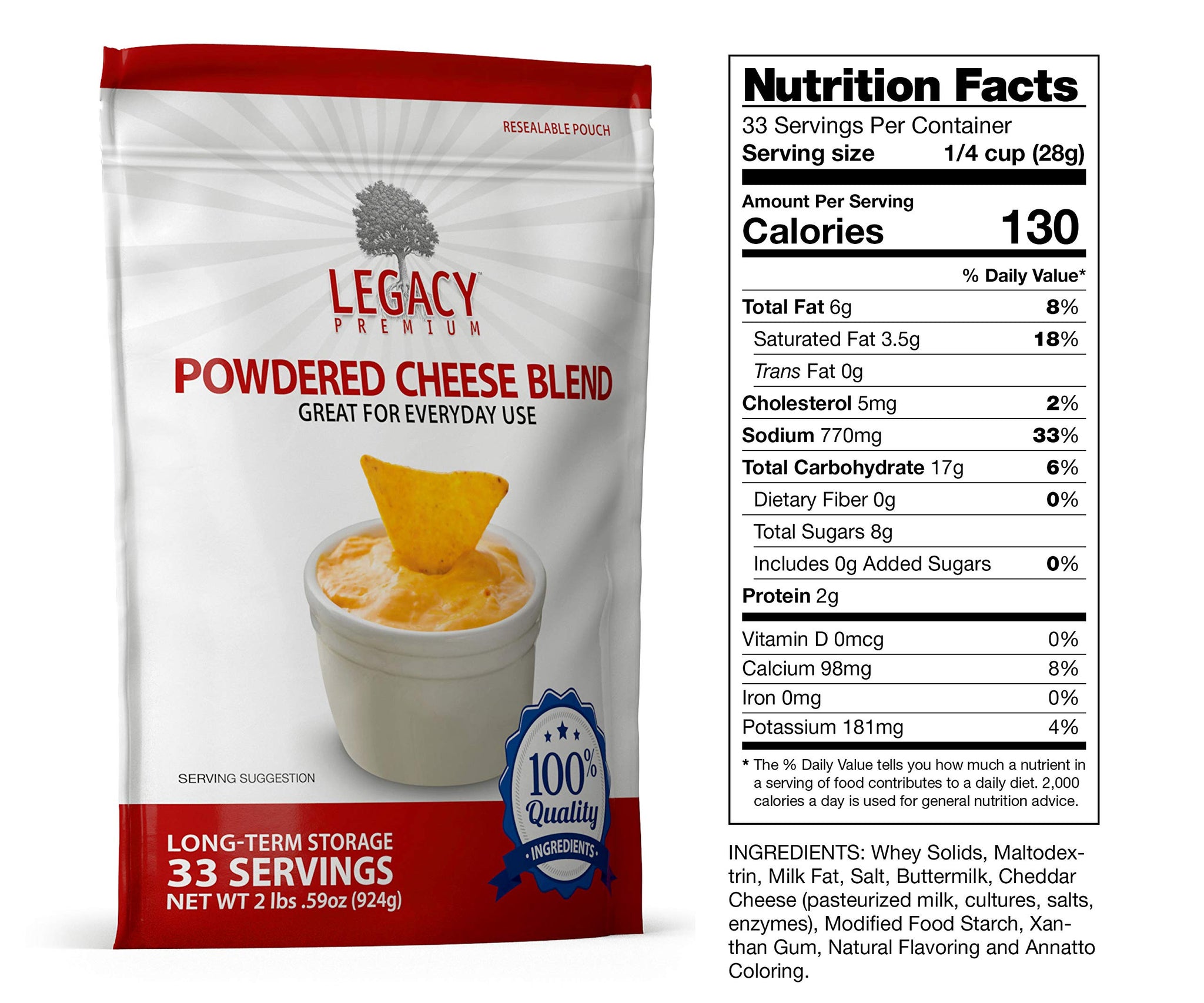 Legacy Essentials Long Term Dried Cheese Powder - 15 Year Shelf Life Powdered Cheese Blend for Emergency Food Storage Supply (Quantity 1)