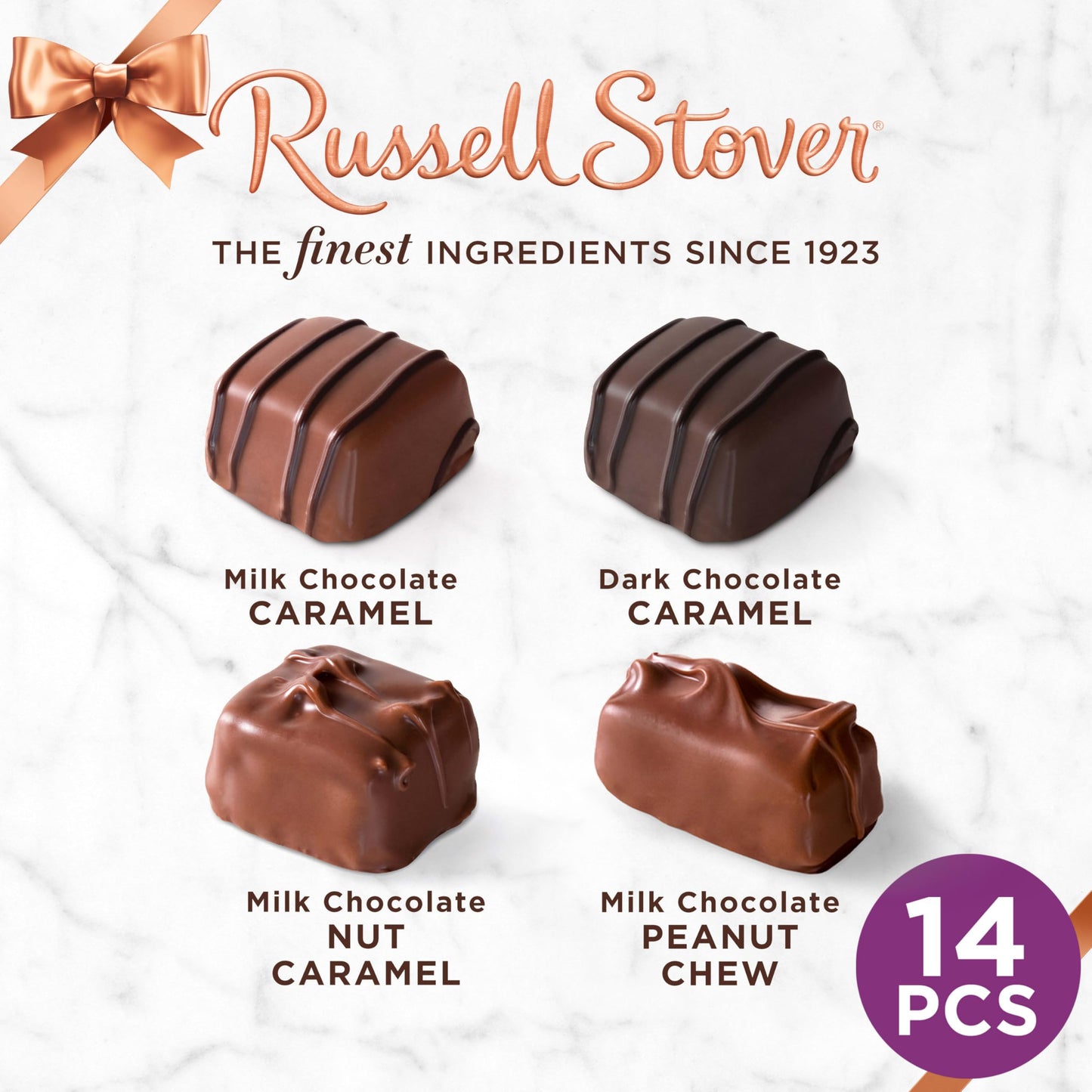 RUSSELL STOVER Christmas Assorted Caramels in Milk & Dark Chocolate Candy Gift Box, 9 oz.
