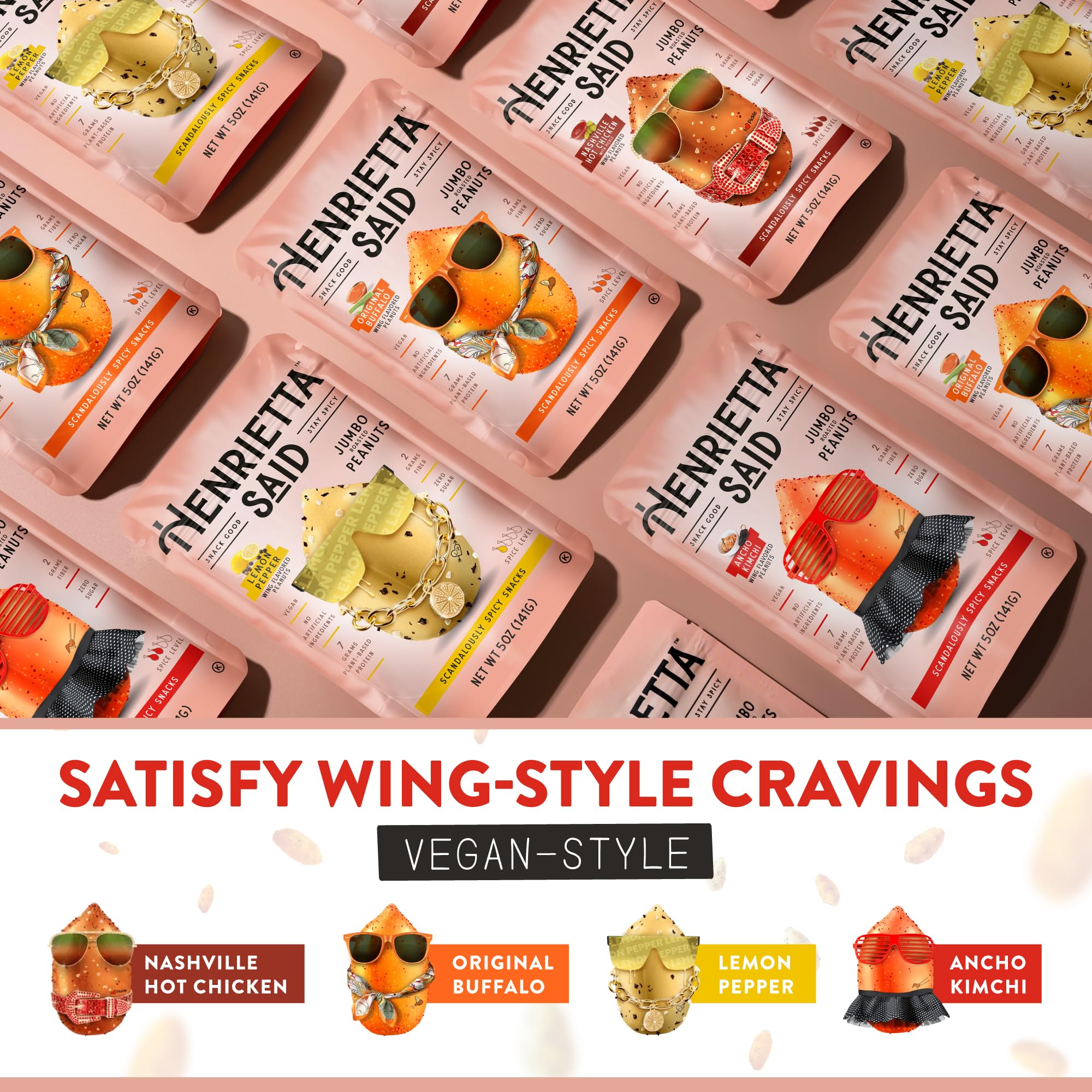 Henrietta Said Wing-Flavored Peanuts - Variety Pack - Truly Good Foods Shelled Snacking Nuts - Bold Flavors - Savory & Spicy - Jumbo Flavored Peanuts