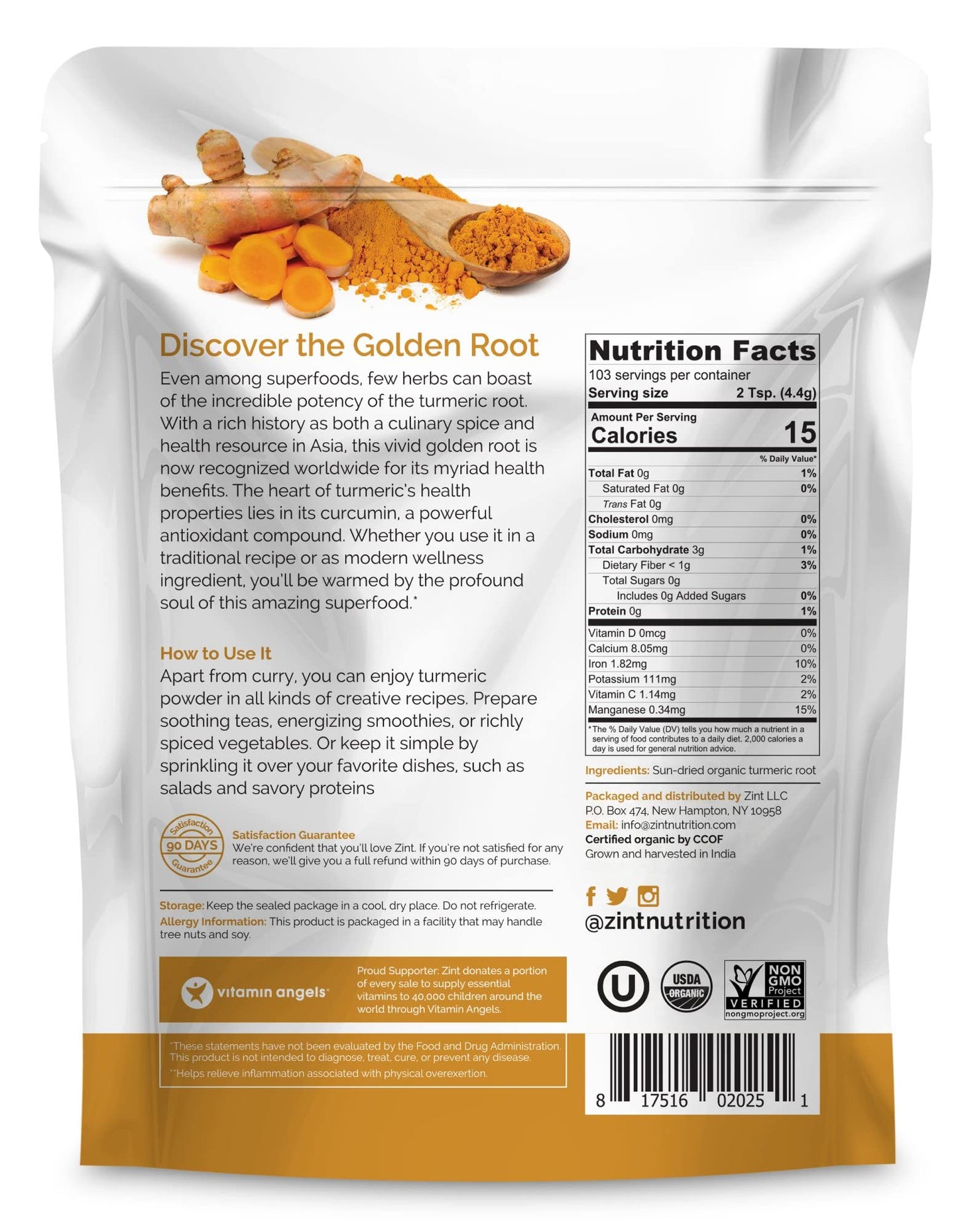 Zint Organic Turmeric Powder (16 oz): Raw Turmeric Root Curcumin Powder Spice, For Cooking, Smoothies, Golden Milk