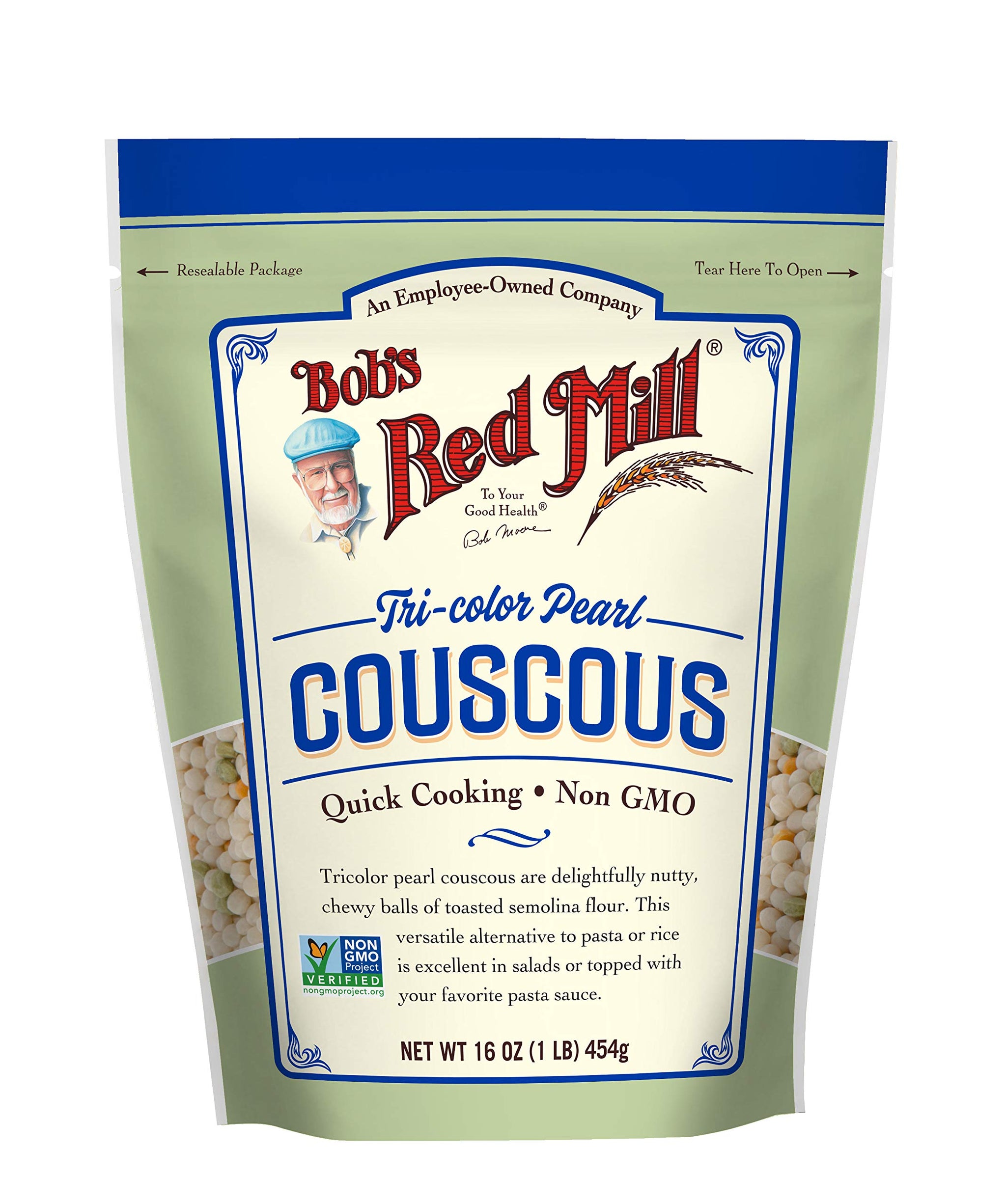 Bob's Red Mill Tri-Color Pearl Couscous, Quick Cooking - 1 Pound (Pack of 4) - Non-GMO, Vegan, Israeli Couscous - Non GMO, Vegan, Israeli Couscous