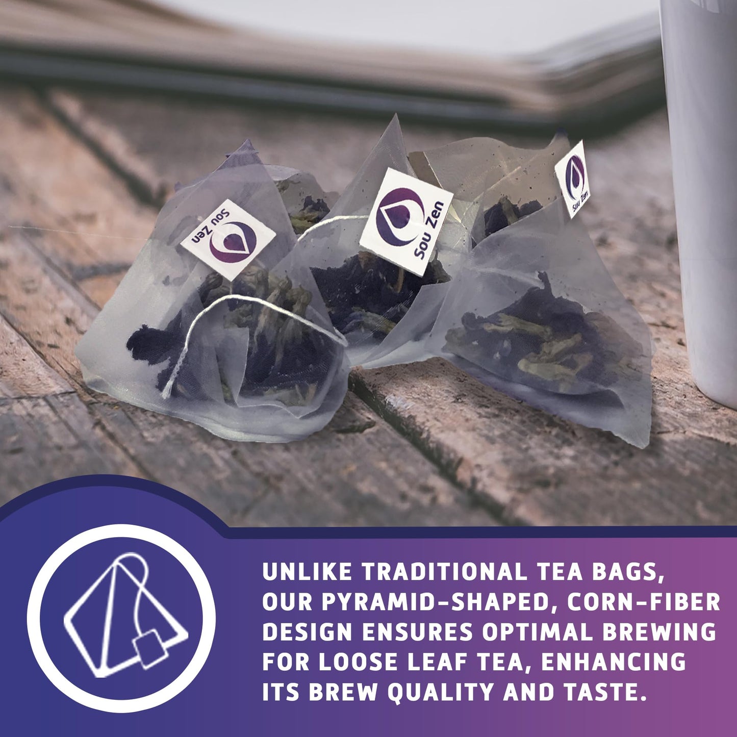 Sou Zen Butterfly Pea Flowers - 35 Corn-Fiber Pyramid Tea Bags | Premium Quality | Naturally Vibrant Herbal Tea