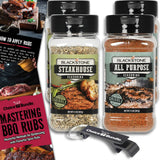 Blackstone All Purpose (AP) & Steakhouse Savory Seasoning - Gourmet Griddle Premium BBQ Barbecue Rub 4 Pk Choice Bundle (29.2 oz) + BBQ Guide & Opener