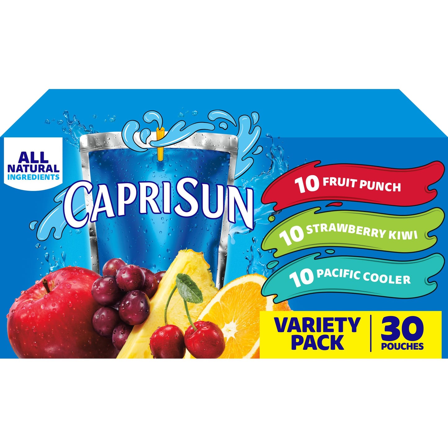 Capri Sun Flavored with Other Natural Flavor Juice Drink Blend, 30 Pouches, for School Lunches and On-the-Go Hydration, Fruit Punch, Strawberry Kiwi
