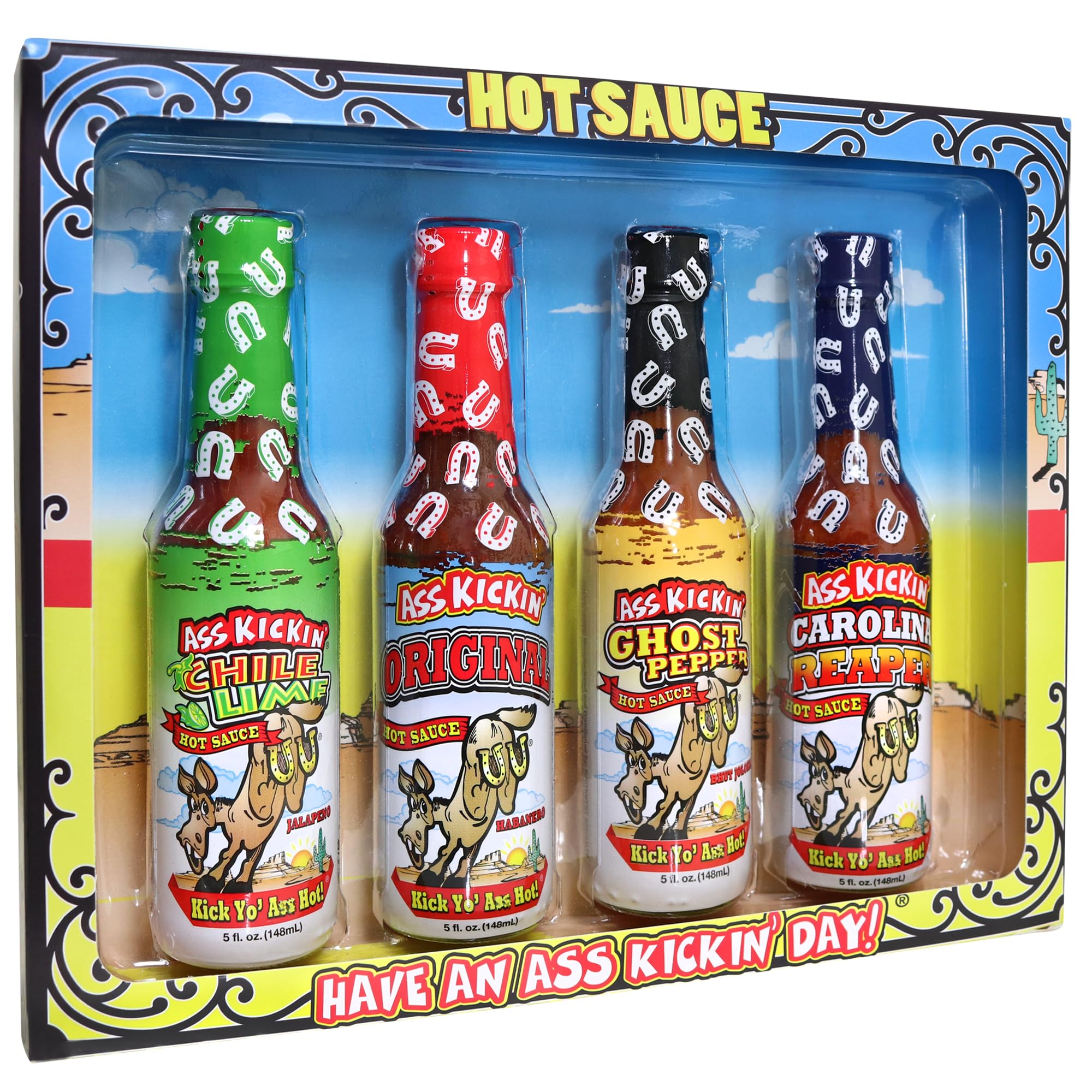 ASS KICKIN' Hot Sauce Gift Set 4 Pack - 4-5 oz - Premium Gourmet Hot Sauce for Chicken Wings and Breakfast Burritos-Perfect Premium Gourmet Gifts