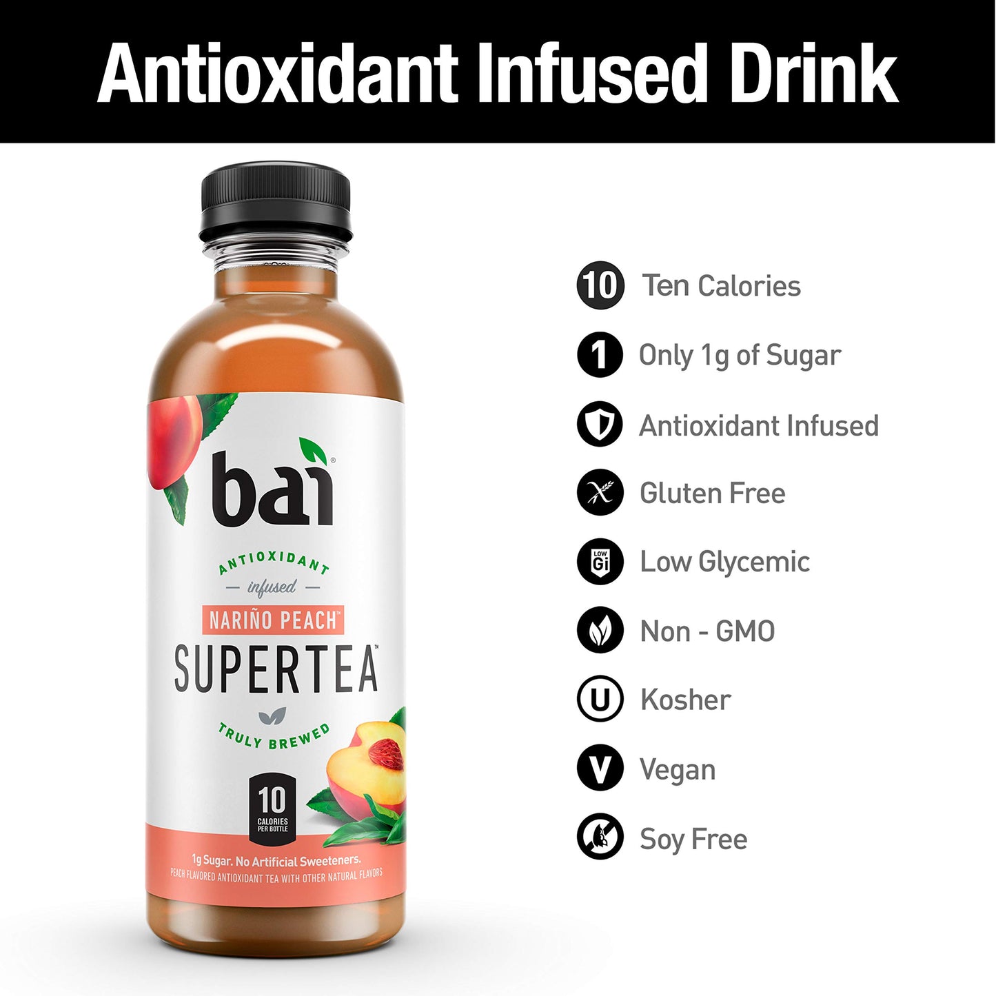 Bai Narino Peach Tea, Antioxidant Infused Tea, 18 Fl Oz