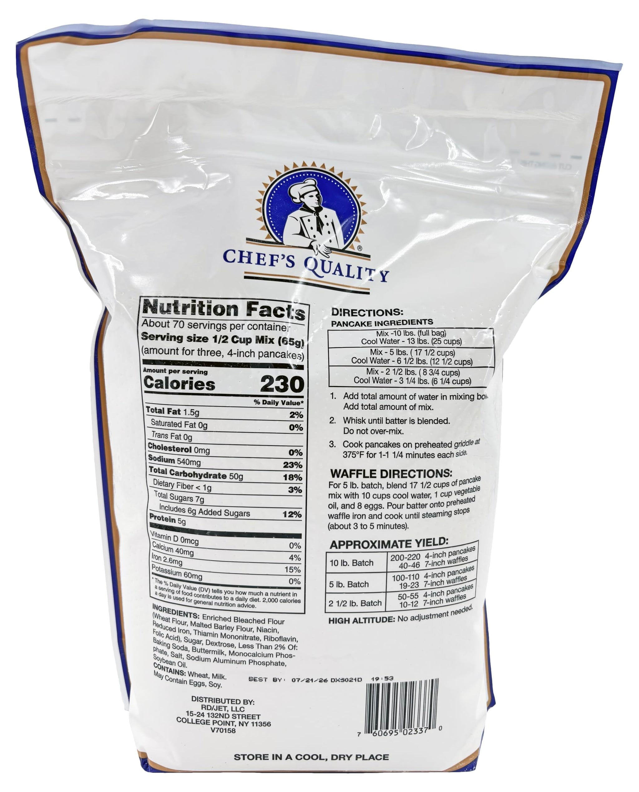Chefs Quality Complete Buttermilk Pancake Mix 10 lb