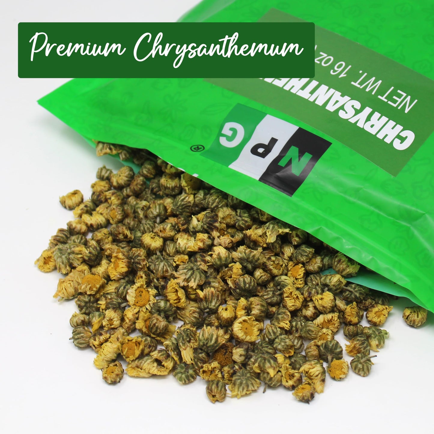 NPG Chrysanthemum Bud Tea 16 Oz, Premium Dried Chinese Tai Ju Flowers, Juhua Herbal Tea, Caffeine-Free, Non-GMO Loose Leaf with Floral Fragrance