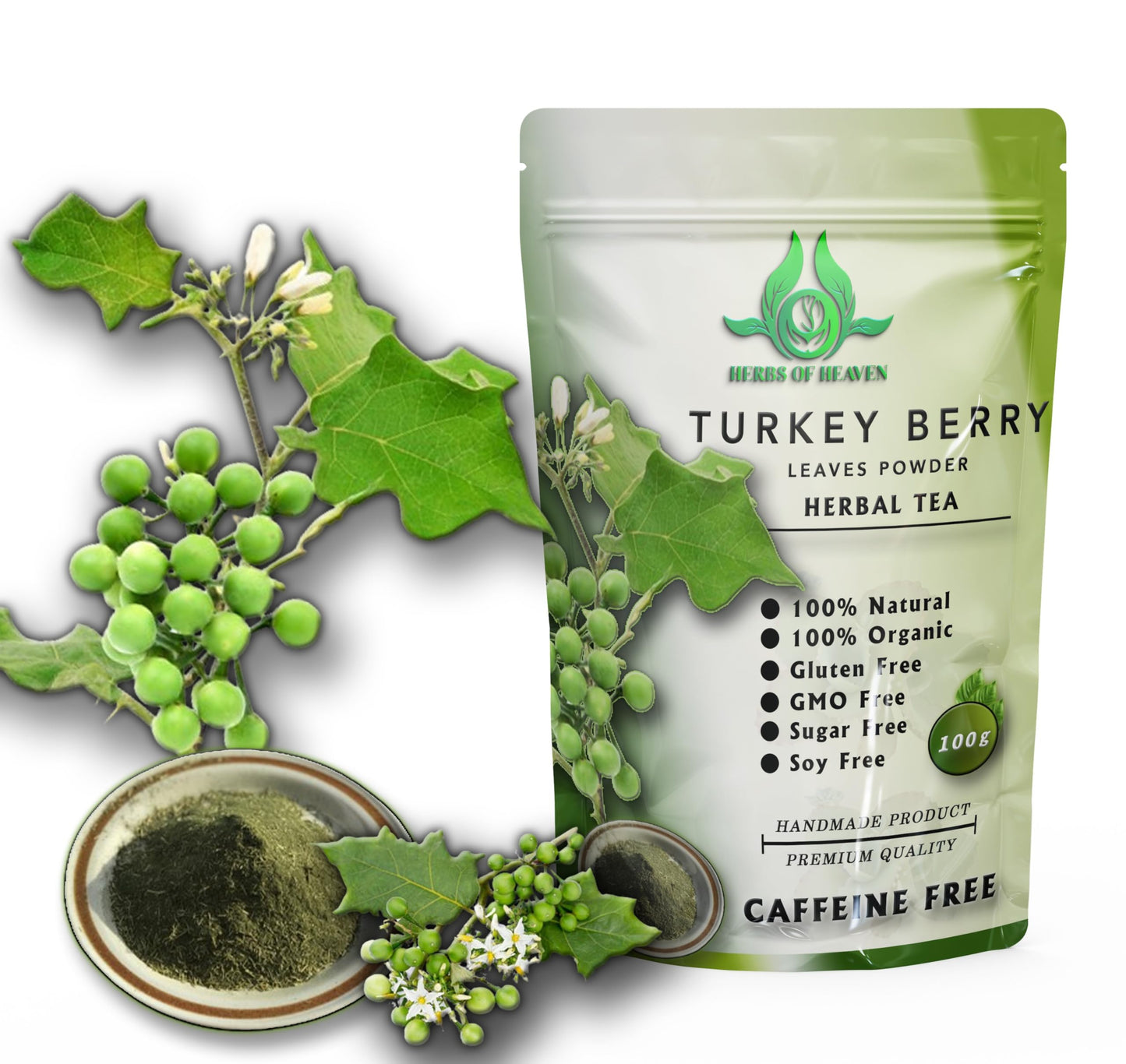 100g Turkey Berry Leaves Powder Dried Healthy Well Cleaned Leaves - Pure & Natural Turkey Berry Leaves Cultivated From Sri Lanka