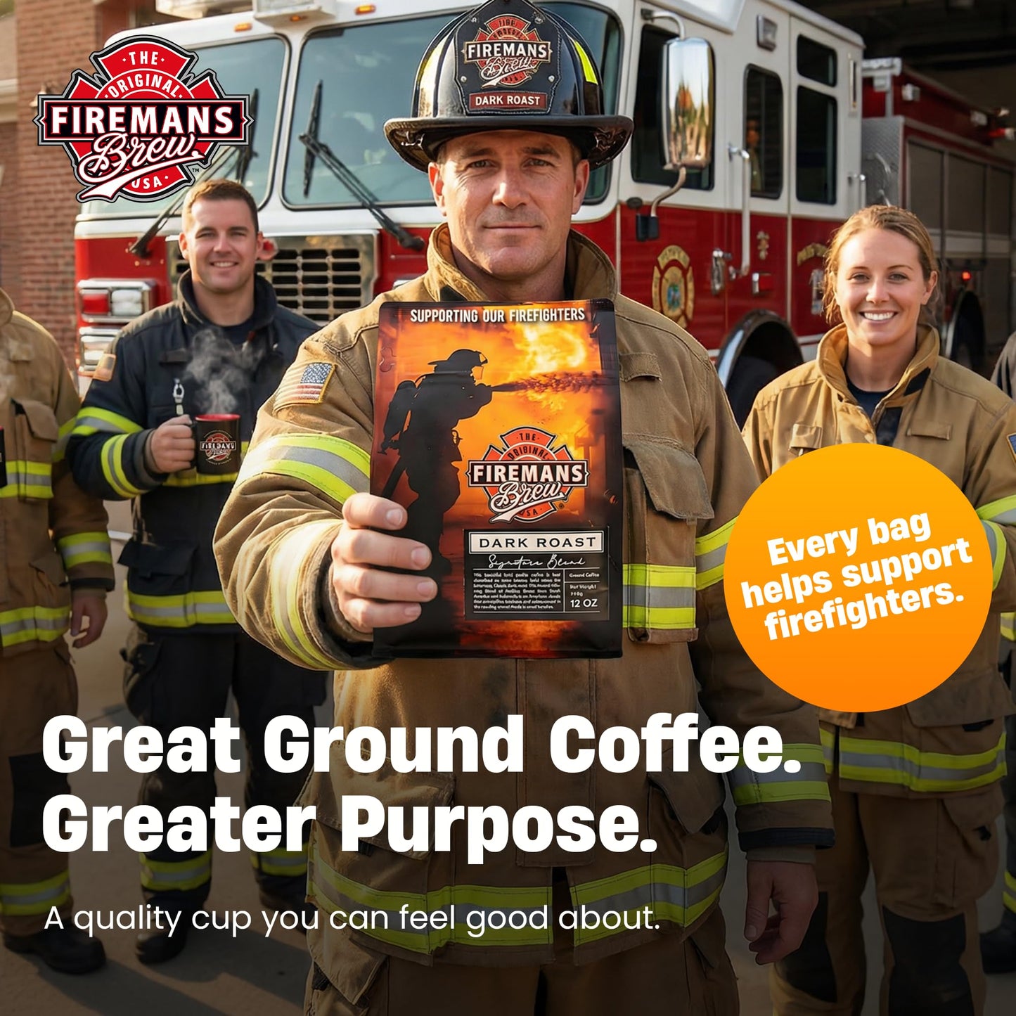 Firemans Brew Dark Roast Coffee - Bold & Robust Ground Coffee - 100% Arabica Beans, Rich, Full-Bodied Flavor - Freshly Roasted Gourmet Coffee - Low
