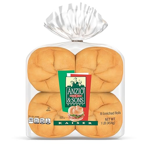 Anzio & Sons Kaiser Rolls, 8 count, (2.0 oz each), White Hamburger Buns, 16 oz Bag