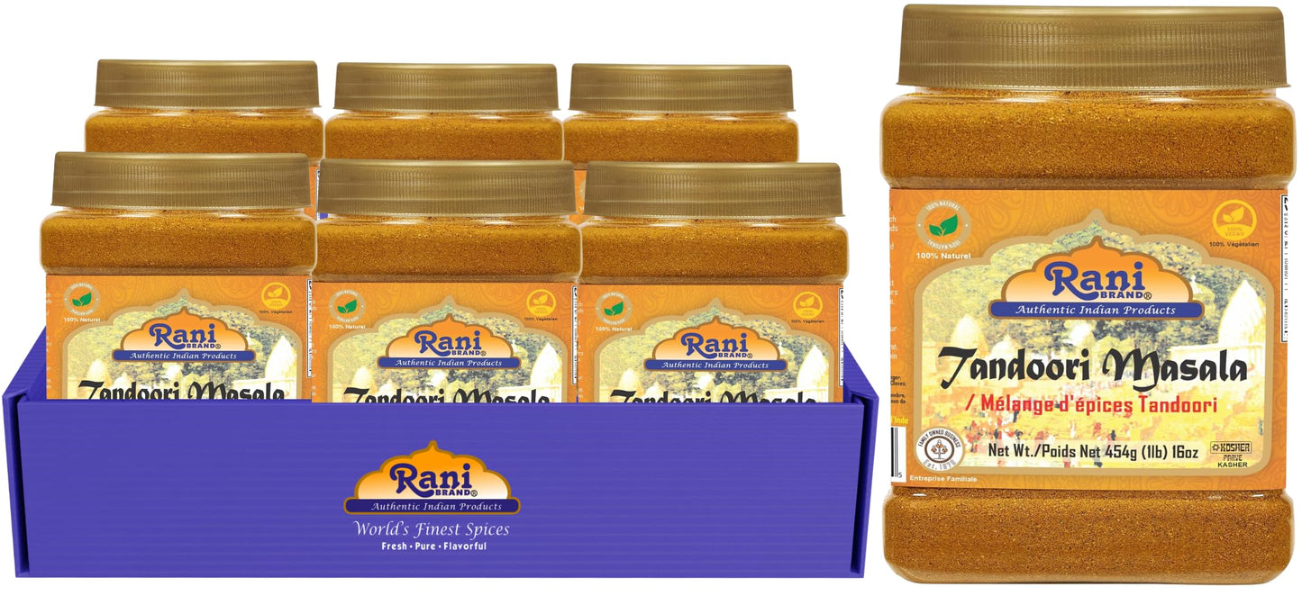 Rani Tandoori Masala (Natural, No Colors Added) Indian 11-Spice Blend 16oz (1lb) 454g PET Jar, Pack of 6 ~ Salt Free | Vegan | Gluten Friendly |